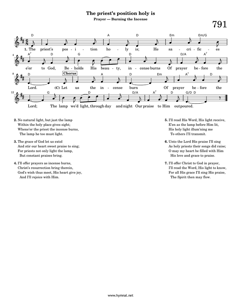 The priest's position holy is (Hymn 791) Piano Sheet Music Page 1 Free PDF