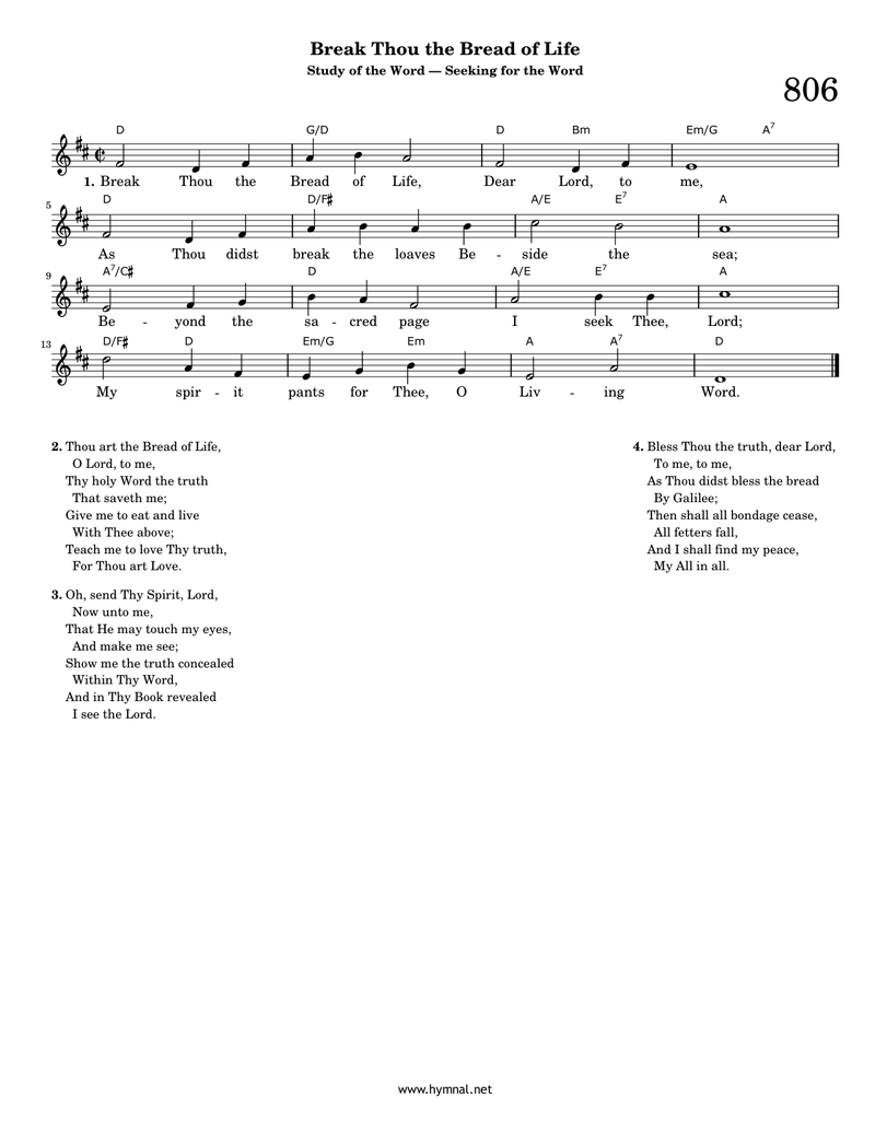 Break Thou the Bread of Life (Hymn 806) Piano Sheet Music Page 1 Free PDF