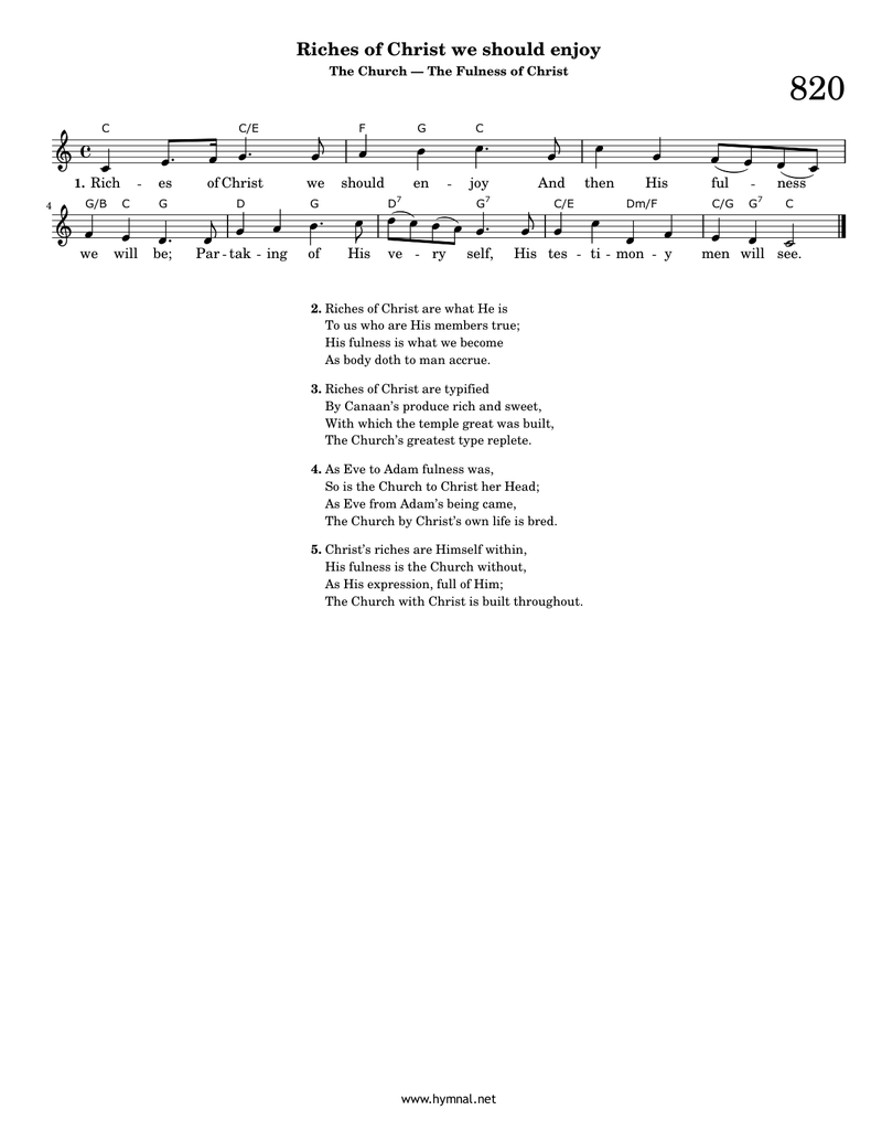 Riches of Christ we should enjoy (Hymn 820) Piano Sheet Music Page 1 Free PDF