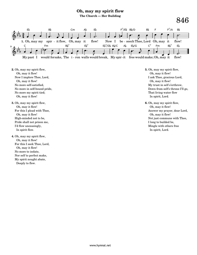 Oh, may my spirit flow (Hymn 846) Piano Sheet Music Page 1 Free PDF