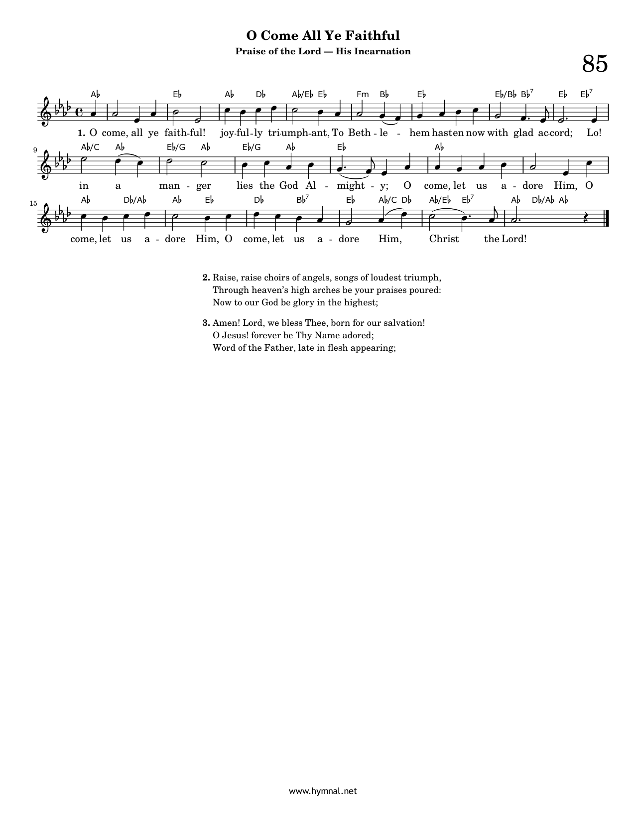 O Come All Ye Faithful (Hymn 85) Piano Sheet Music Page 1 Free PDF