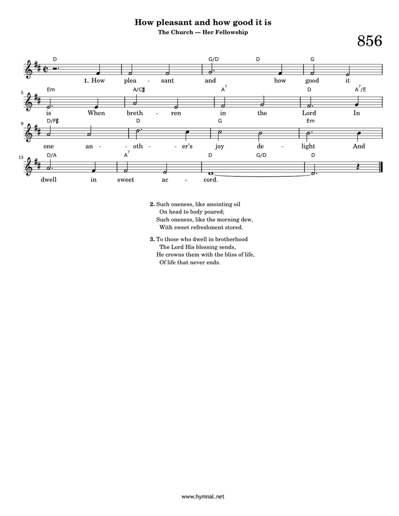 How pleasant and how good it is (Hymn 856) Piano Sheet Music Page 1 Free PDF