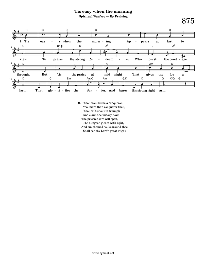 Tis easy when the morning (Hymn 875) Piano Sheet Music Page 1 Free PDF
