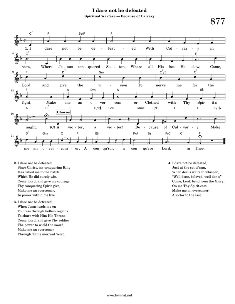 I dare not be defeated (Hymn 877) Piano Sheet Music Score Page 1
