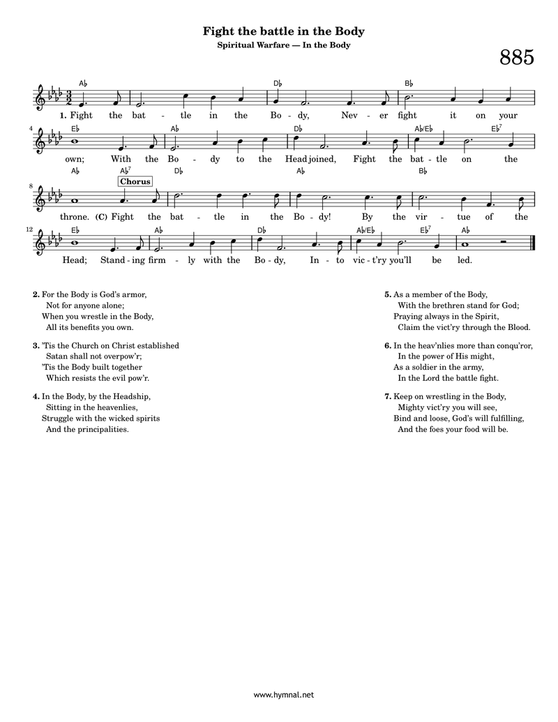 Fight the battle in the Body (Hymn 885) Piano Sheet Music Page 1 Free PDF