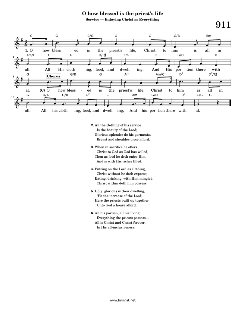 O how blessed is the priest's life (Hymn 911) Piano Sheet Music Page 1 Free PDF