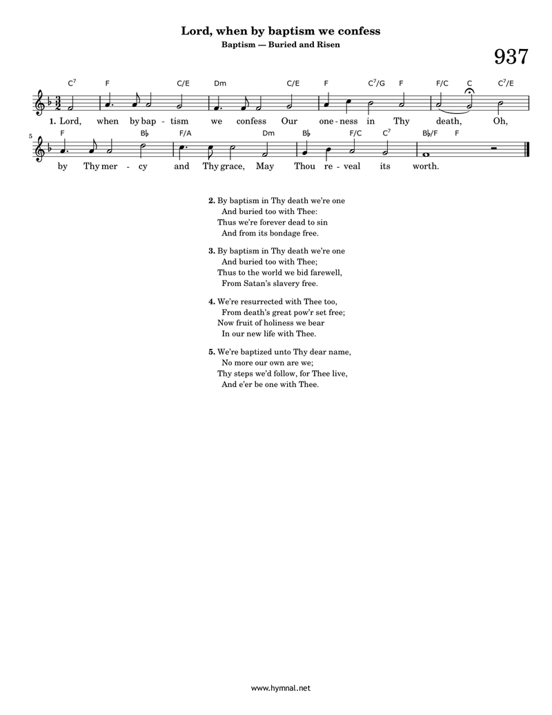 Lord, when by baptism we confess (Hymn 937) Piano Sheet Music Page 1 Free PDF