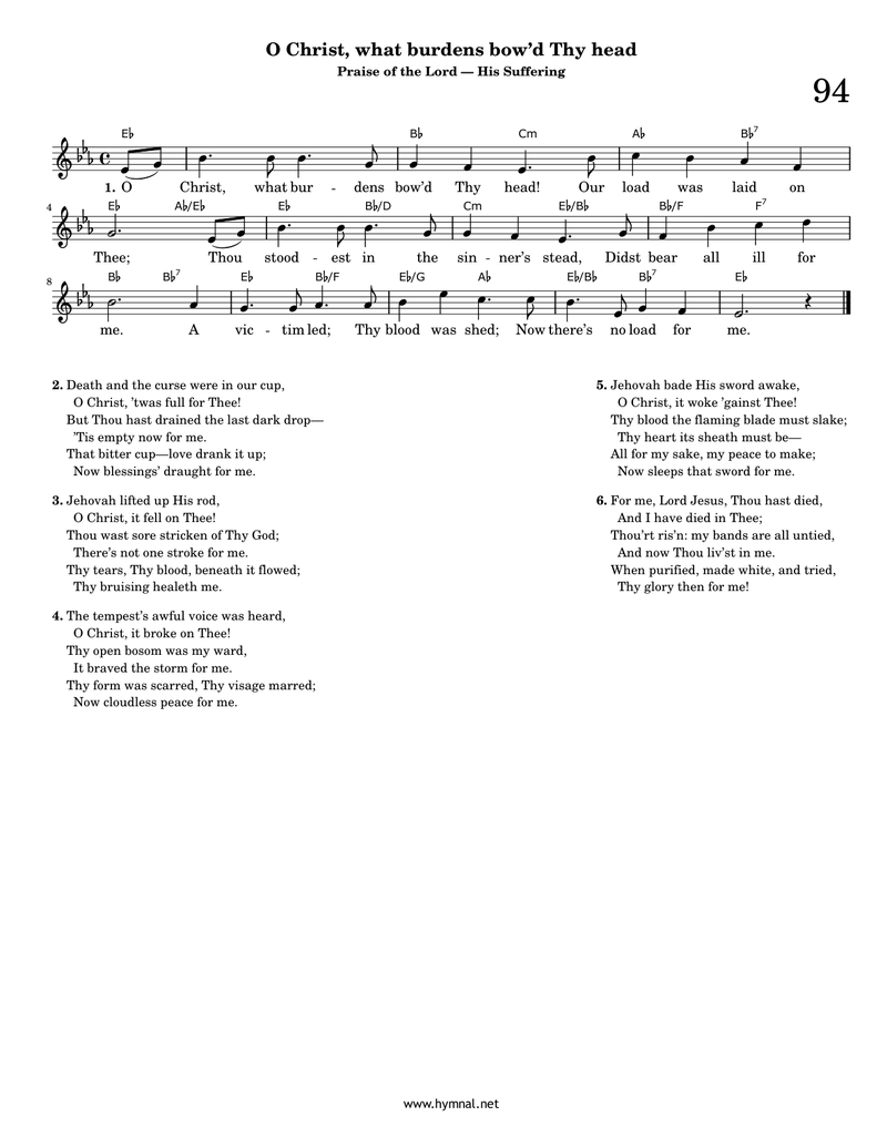 O Christ, what burdens bow'd Thy head (Hymn 94) Piano Sheet Music Page 1 Free PDF