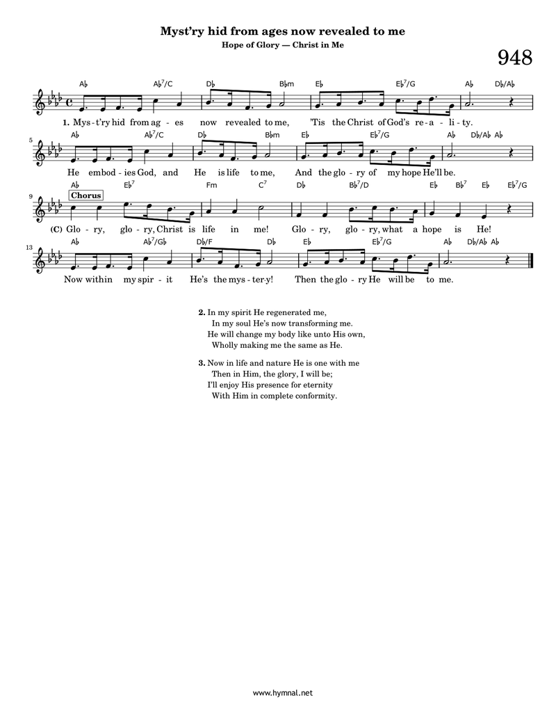 Myst'ry hid from ages now revealed to me (Hymn 948) Piano Sheet Music Page 1 Free PDF