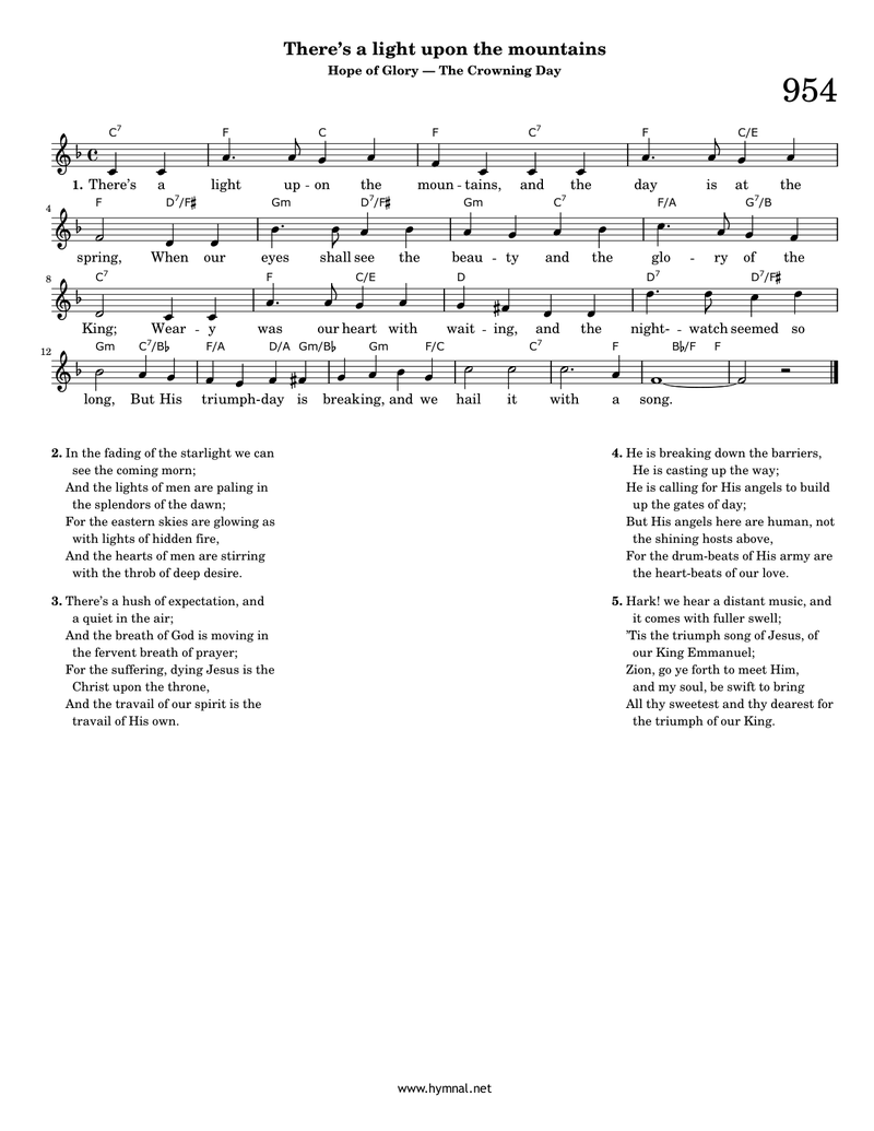 There's a light upon the mountains (Hymn 954) Piano Sheet Music Page 1 Free PDF