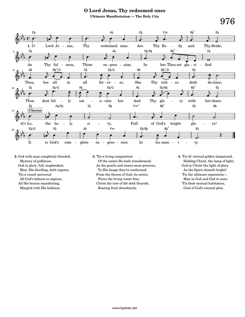 O Lord Jesus, Thy redeemed ones (Hymn 976) Piano Sheet Music Page 1 Free PDF