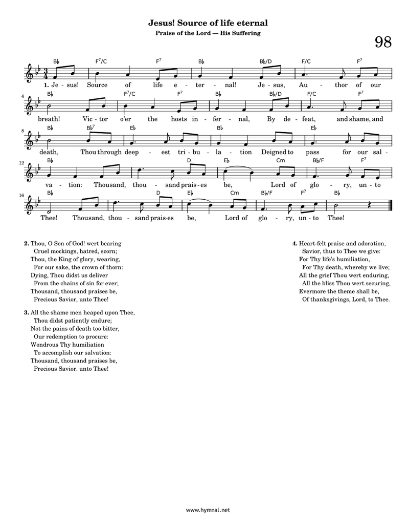 Jesus! Source of life eternal (Hymn 98) Piano Sheet Music Page 1 Free PDF