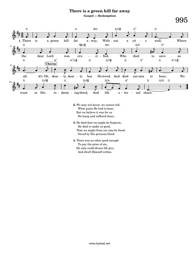 There is a green hill far away (Hymn 995) Piano Sheet Music Page 1 Free PDF