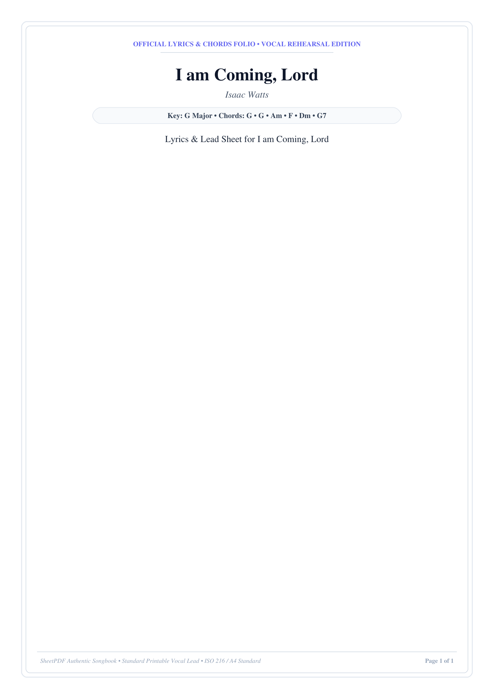 I am Coming, Lord Lyrics & Chords Folio
