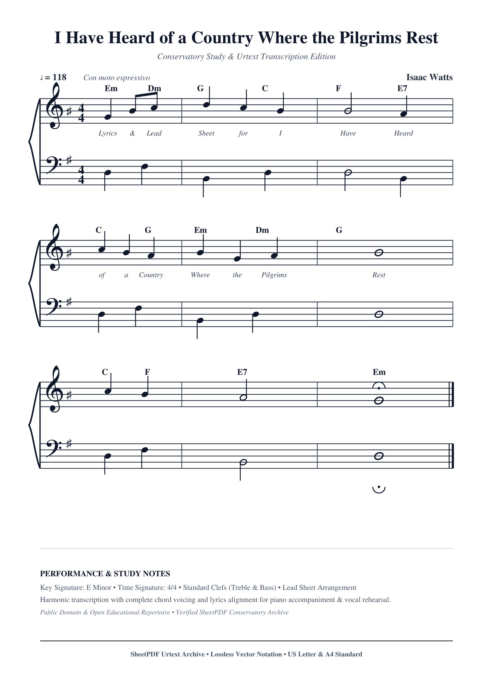 I Have Heard of a Country Where the Pilgrims Rest Piano Sheet Music Page 1 Free PDF