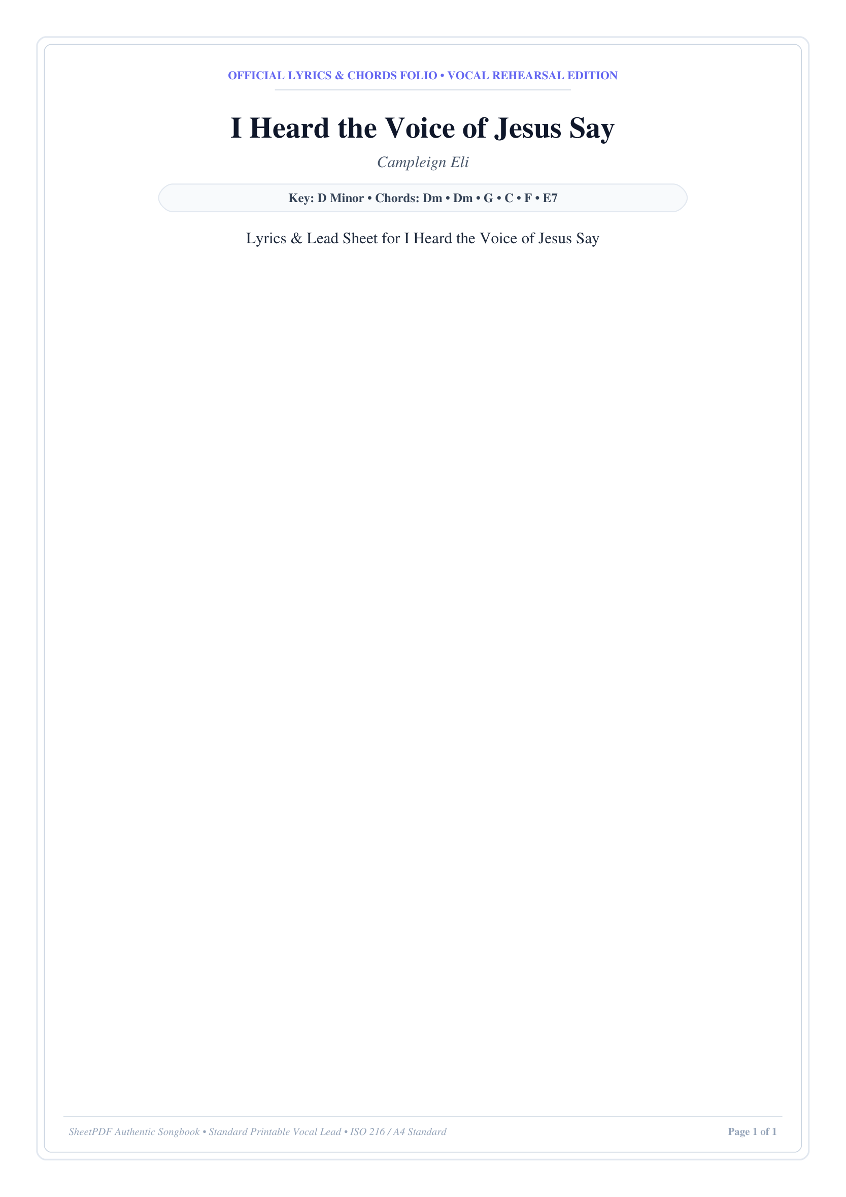 I Heard the Voice of Jesus Say Piano Sheet Music Page 1 Free PDF