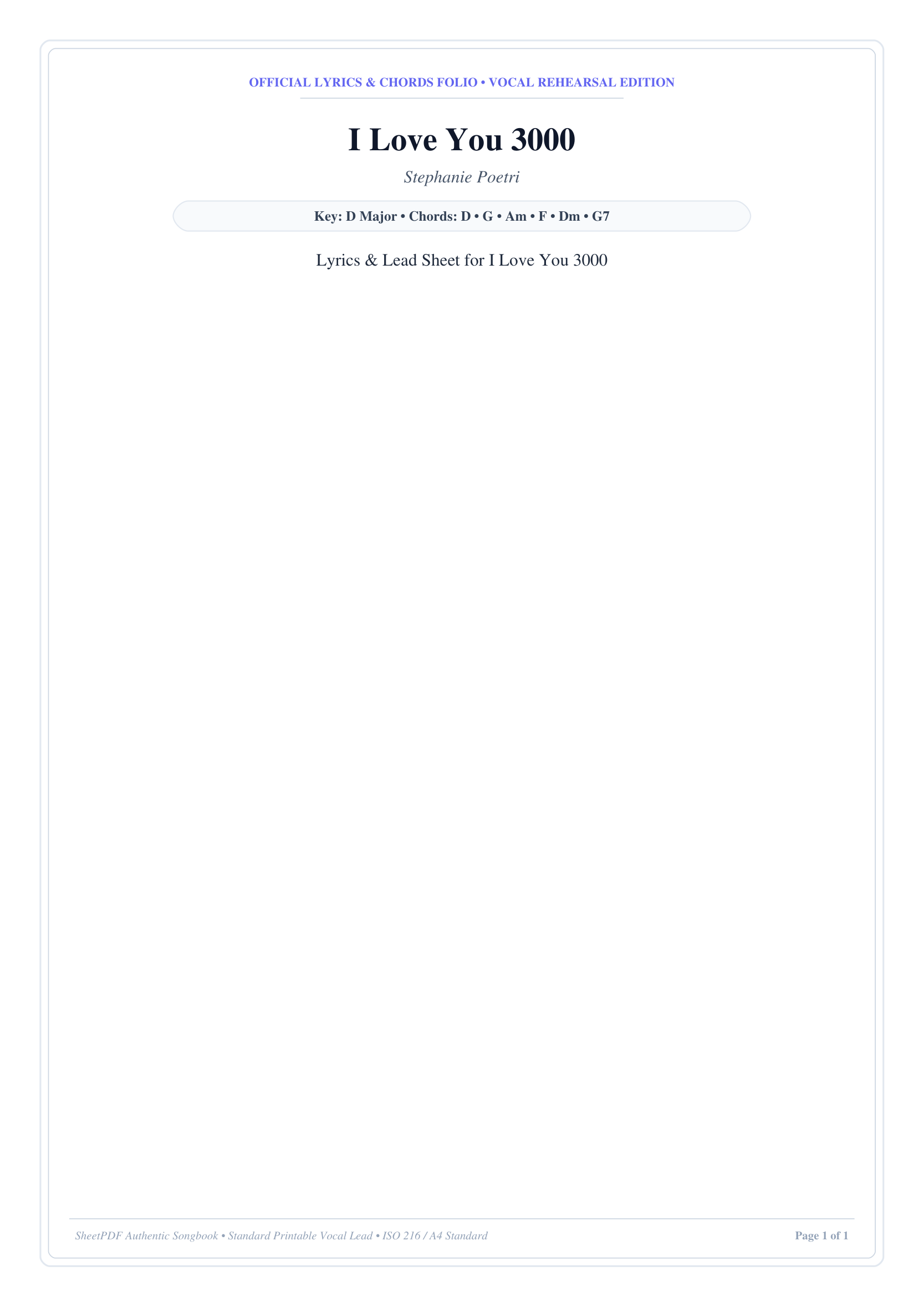 I Love You 3000 Piano Sheet Music Page 1 Free PDF