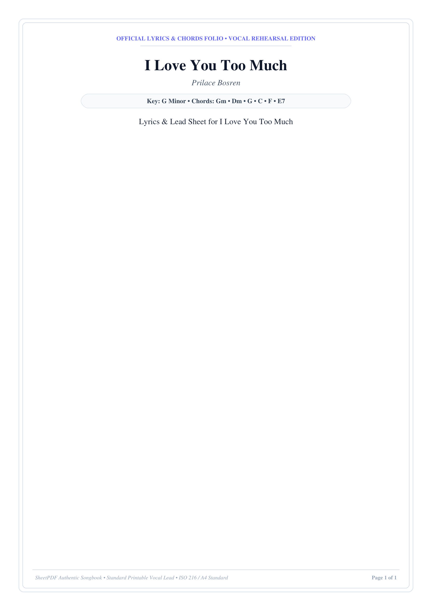 I Love You Too Much Piano Sheet Music Page 1 Free PDF
