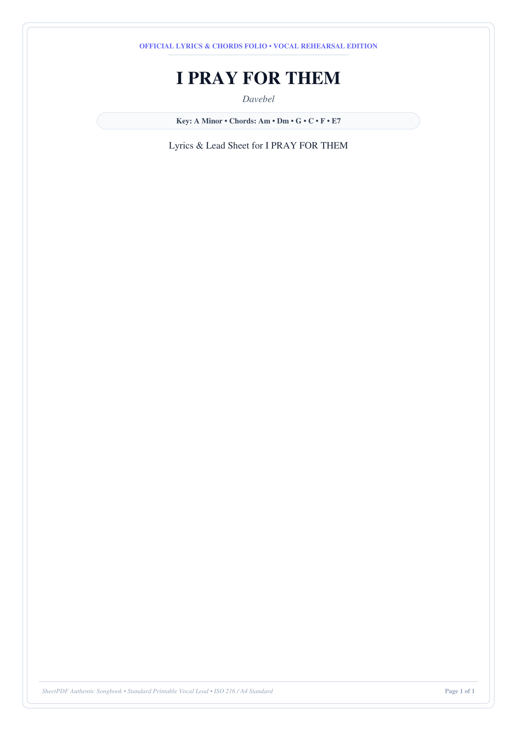 I PRAY FOR THEM Piano Sheet Music Page 1 Free PDF