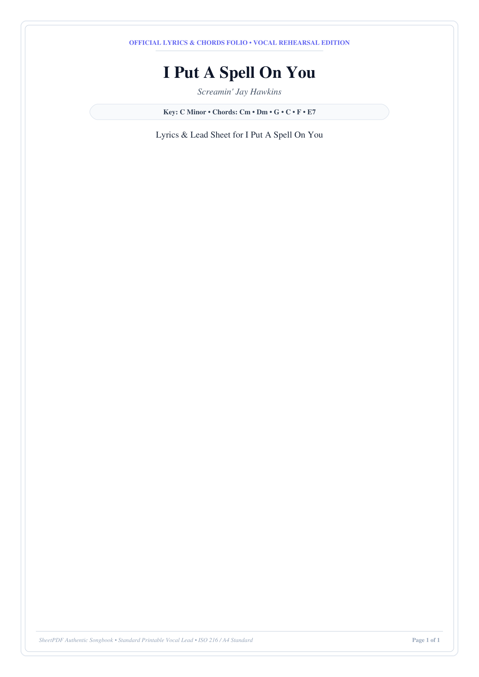 I Put A Spell On You Piano Sheet Music Page 1 Free PDF