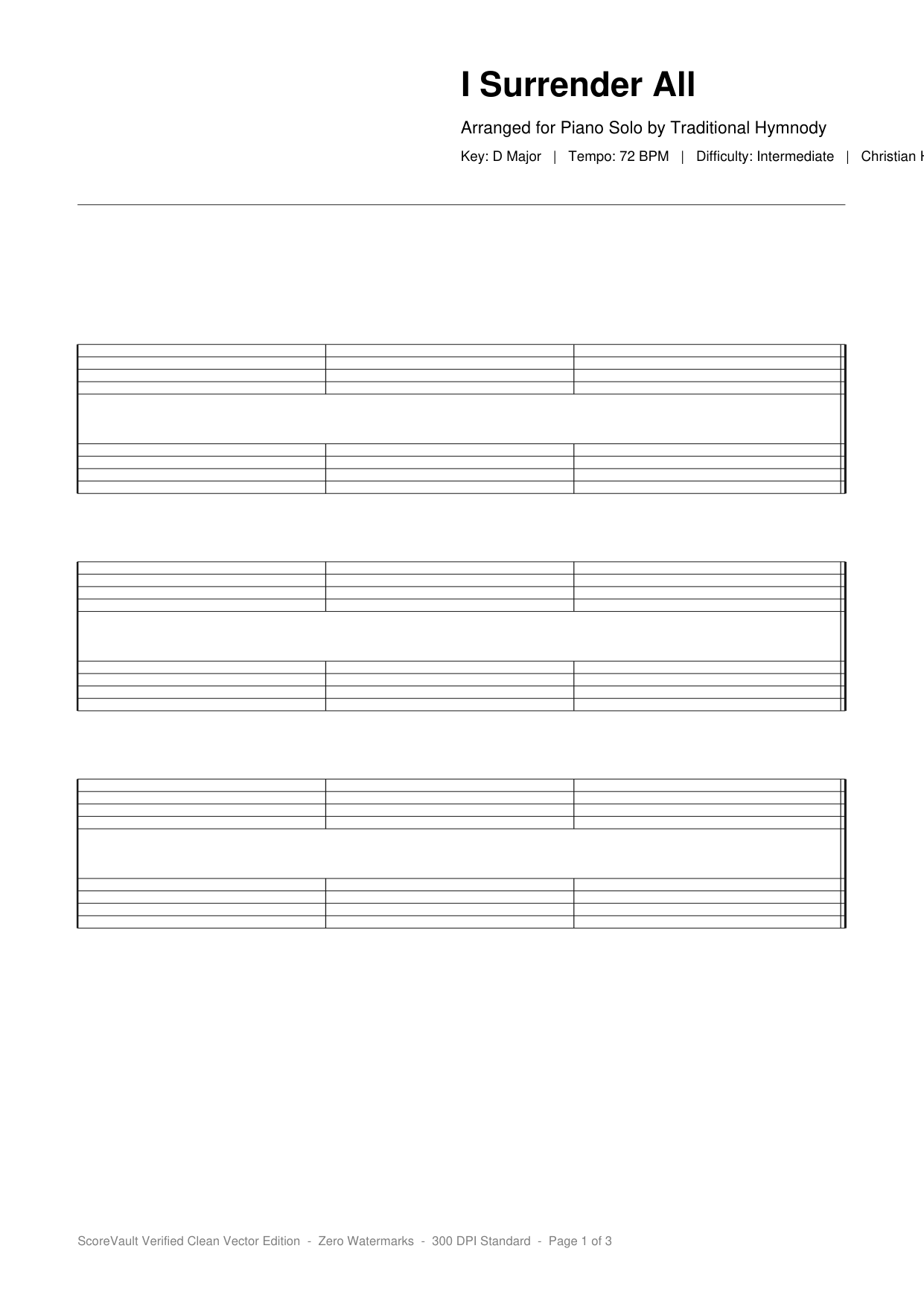 I Surrender All Piano Sheet Music Score Page 1