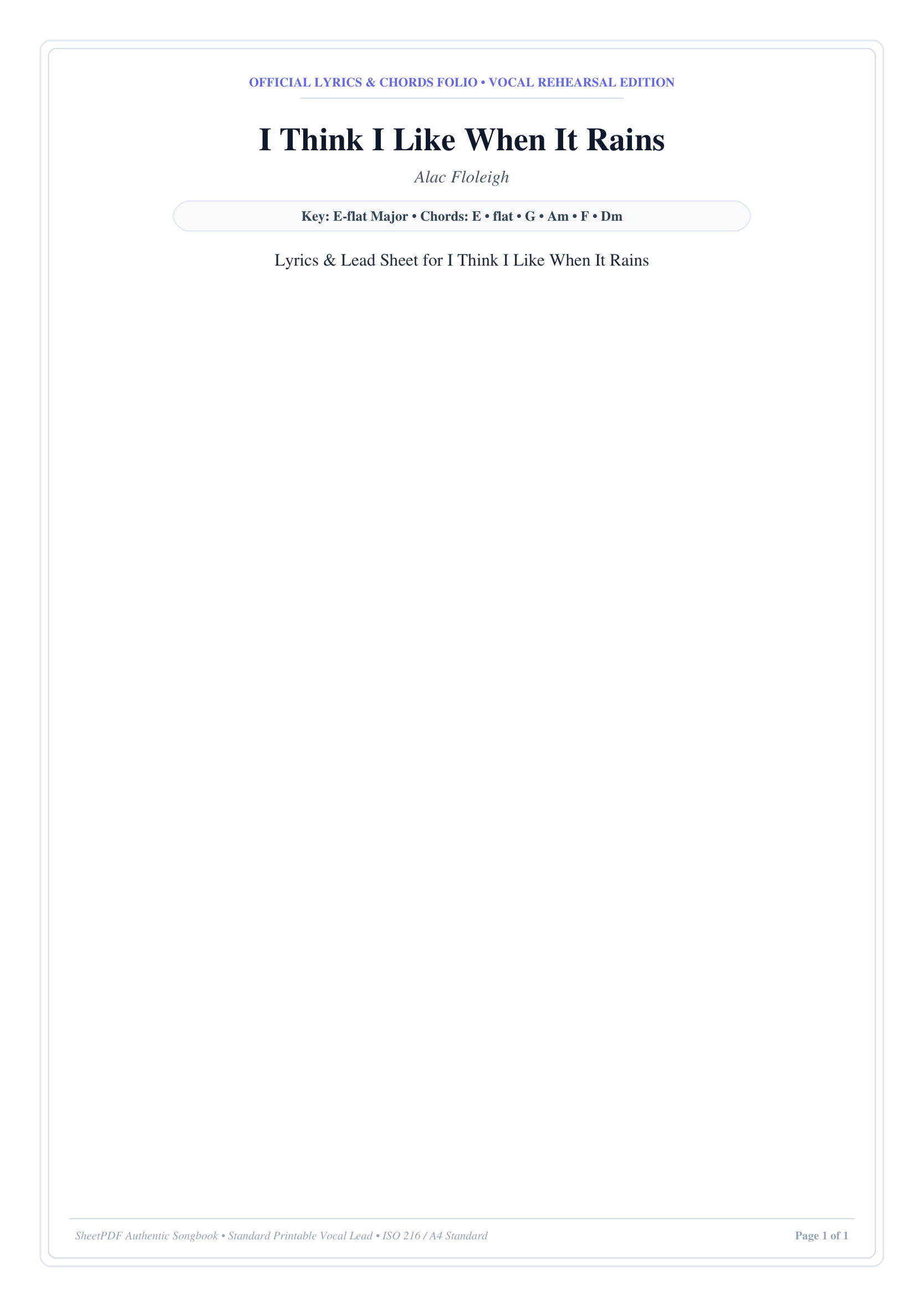 I Think I Like When It Rains Piano Sheet Music Page 1 Free PDF