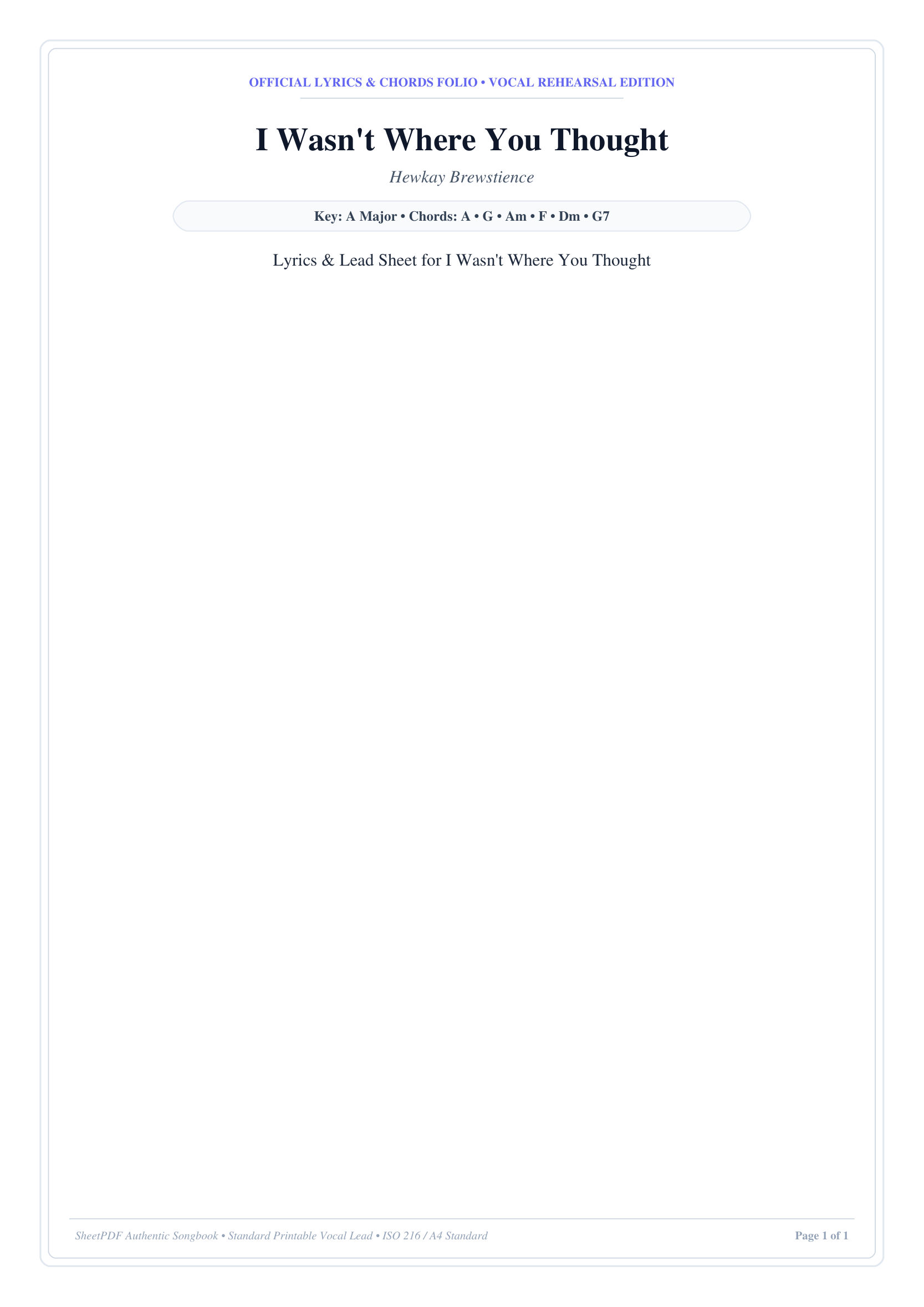 I Wasn't Where You Thought Piano Sheet Music Page 1 Free PDF