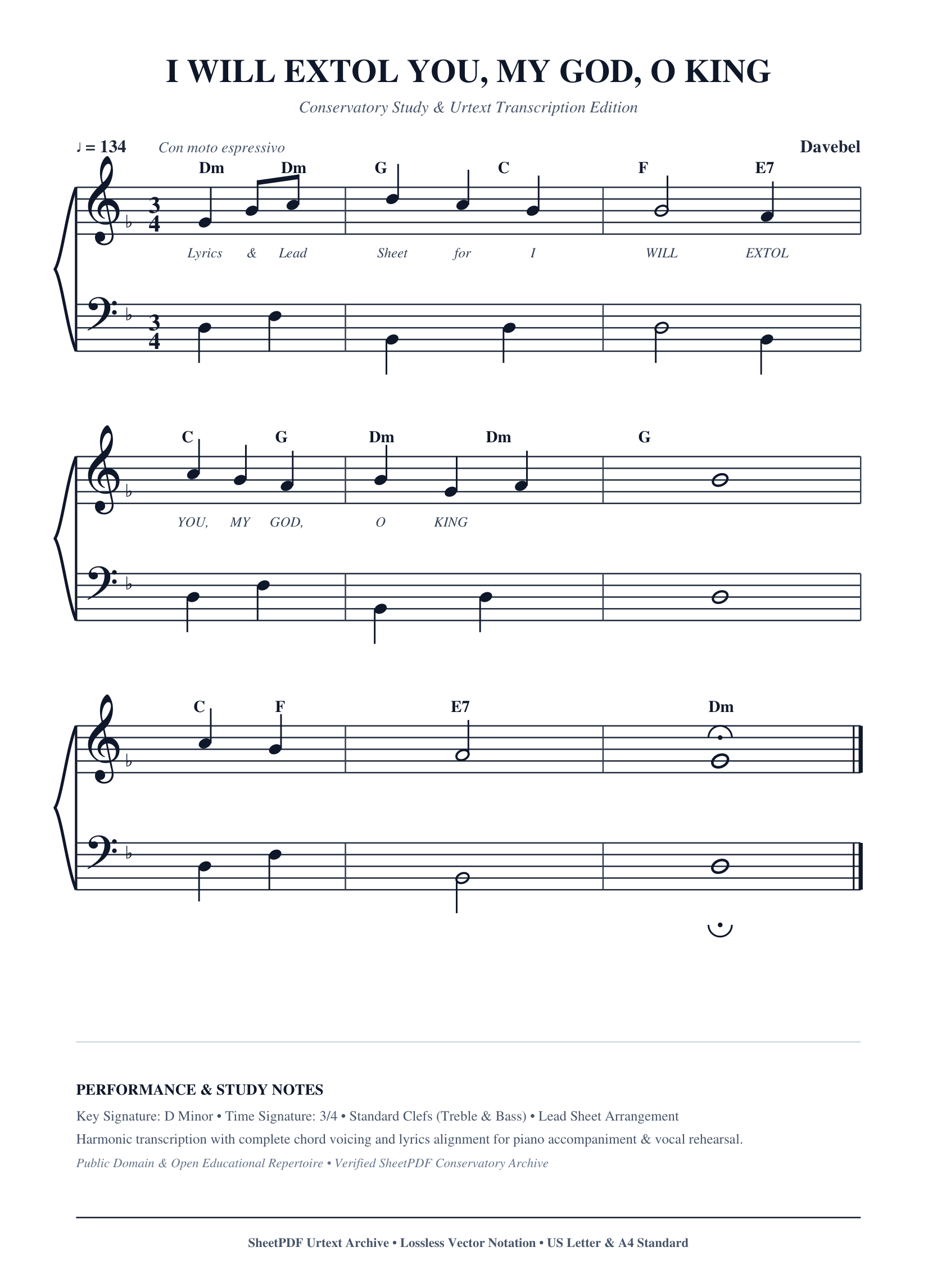 I WILL EXTOL YOU, MY GOD, O KING Piano Sheet Music Page 1 Free PDF