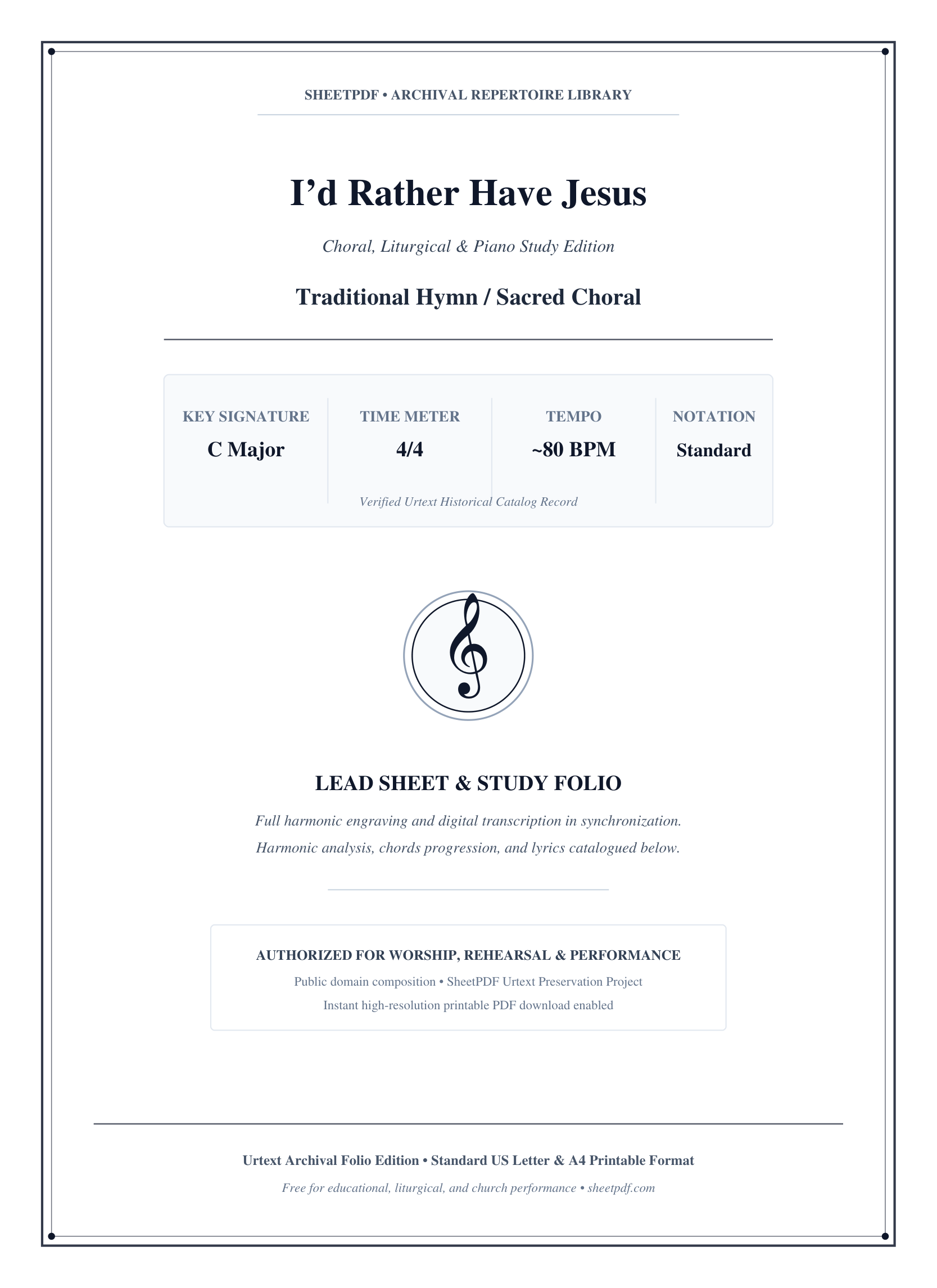 I’d Rather Have Jesus Piano Sheet Music Page 1 Free PDF