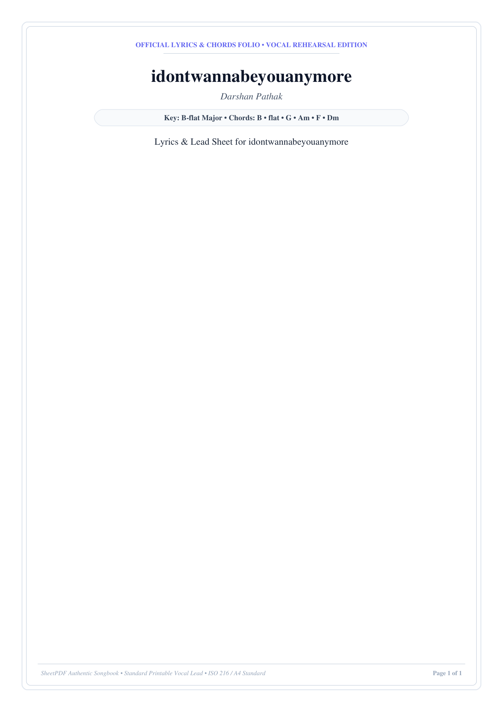idontwannabeyouanymore Lyrics & Chords Folio