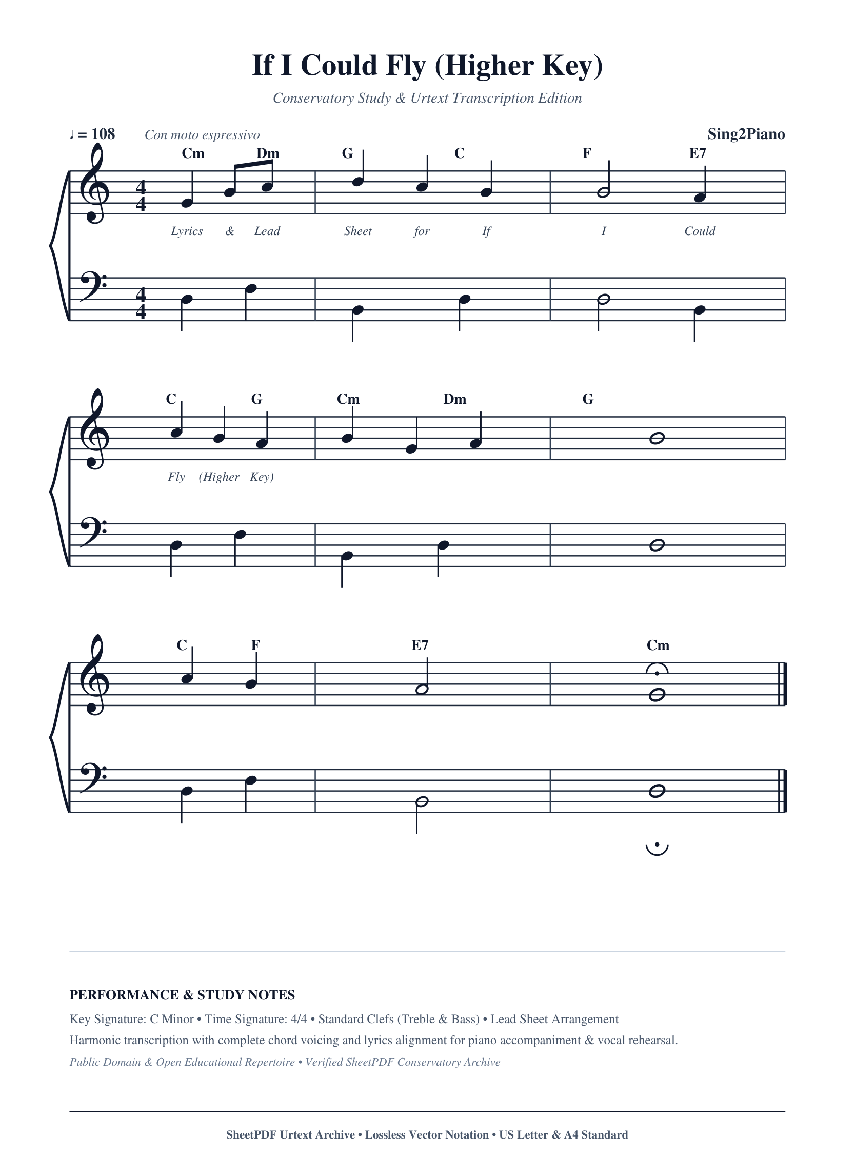 If I Could Fly (Higher Key) Piano Sheet Music Score Page 1