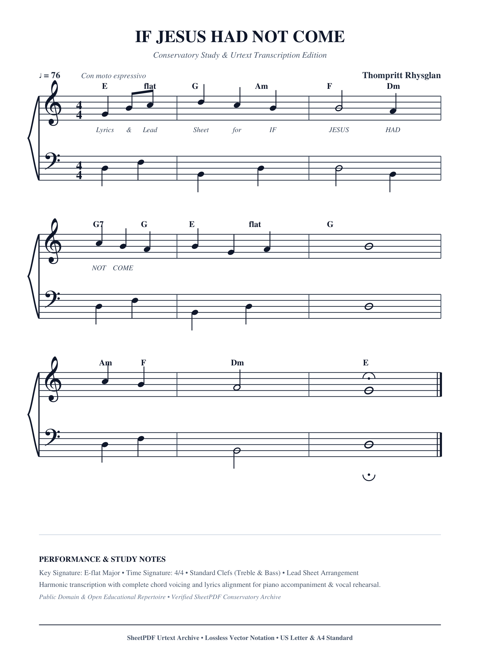 IF JESUS HAD NOT COME Piano Sheet Music Page 1 Free PDF