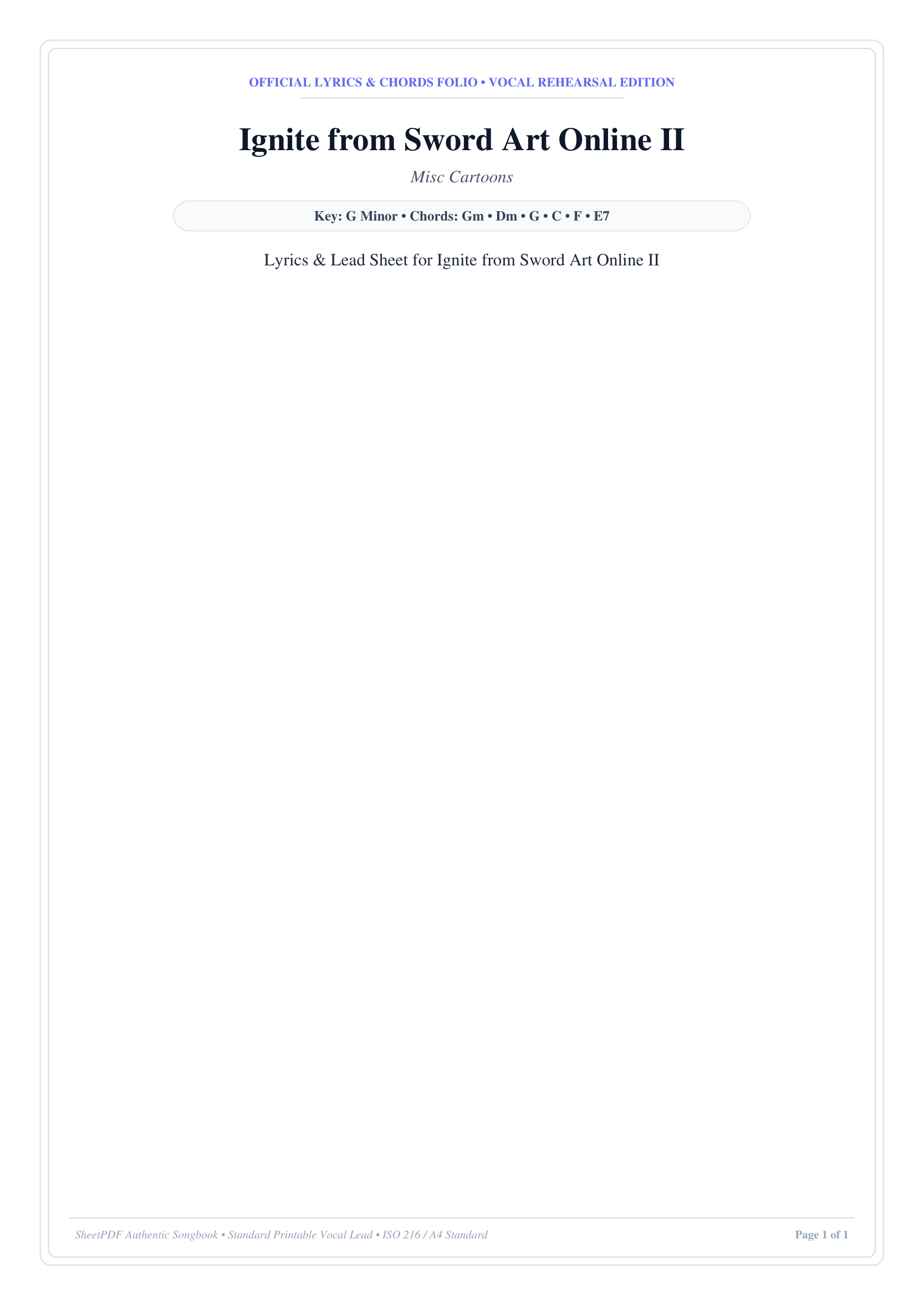Ignite from Sword Art Online II Piano Sheet Music Page 1 Free PDF