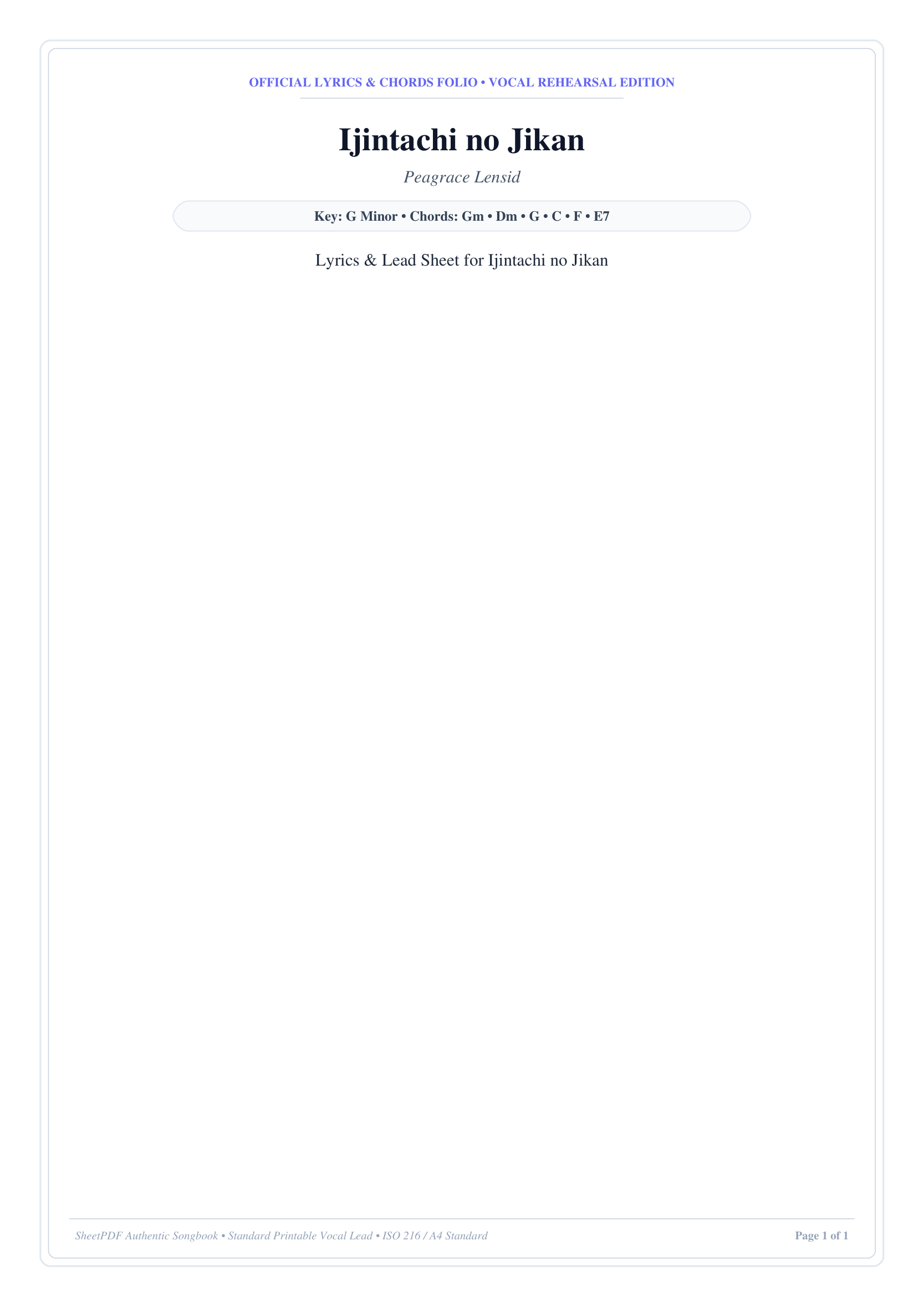 Ijintachi no Jikan Piano Sheet Music Page 1 Free PDF