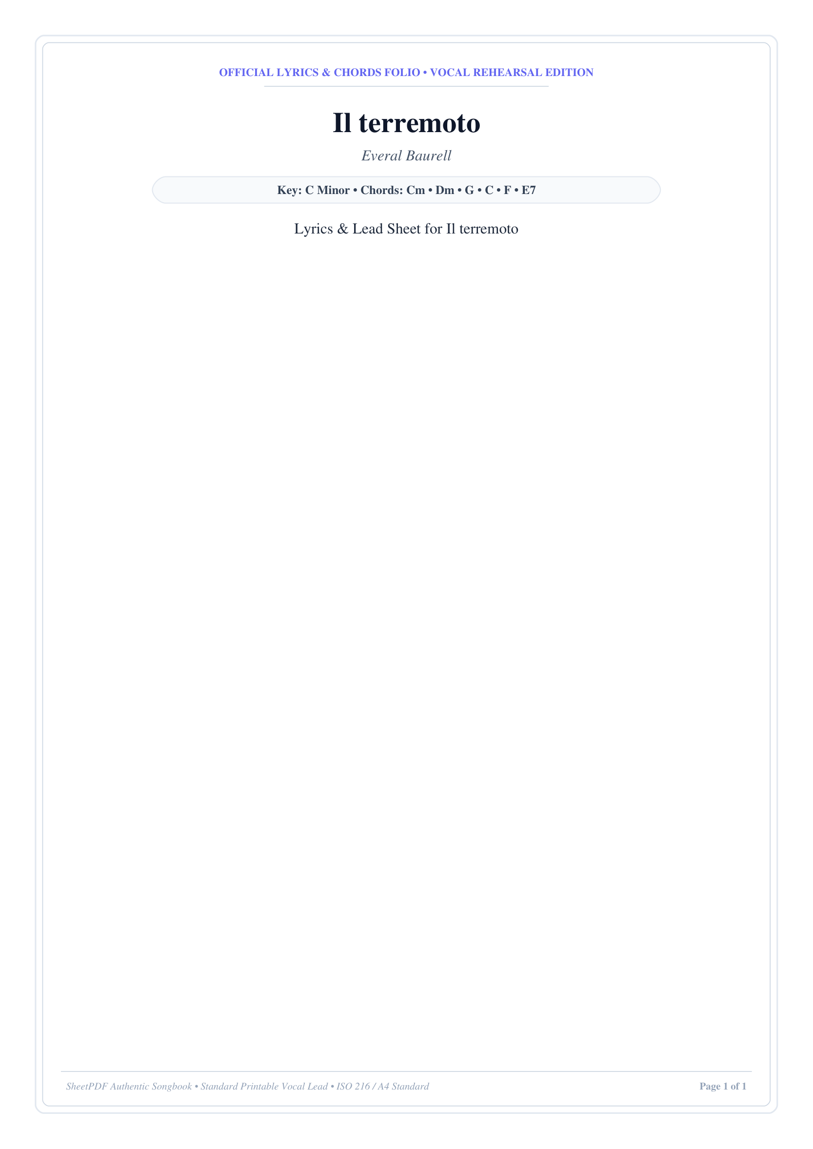 Il terremoto Piano Sheet Music Page 1 Free PDF