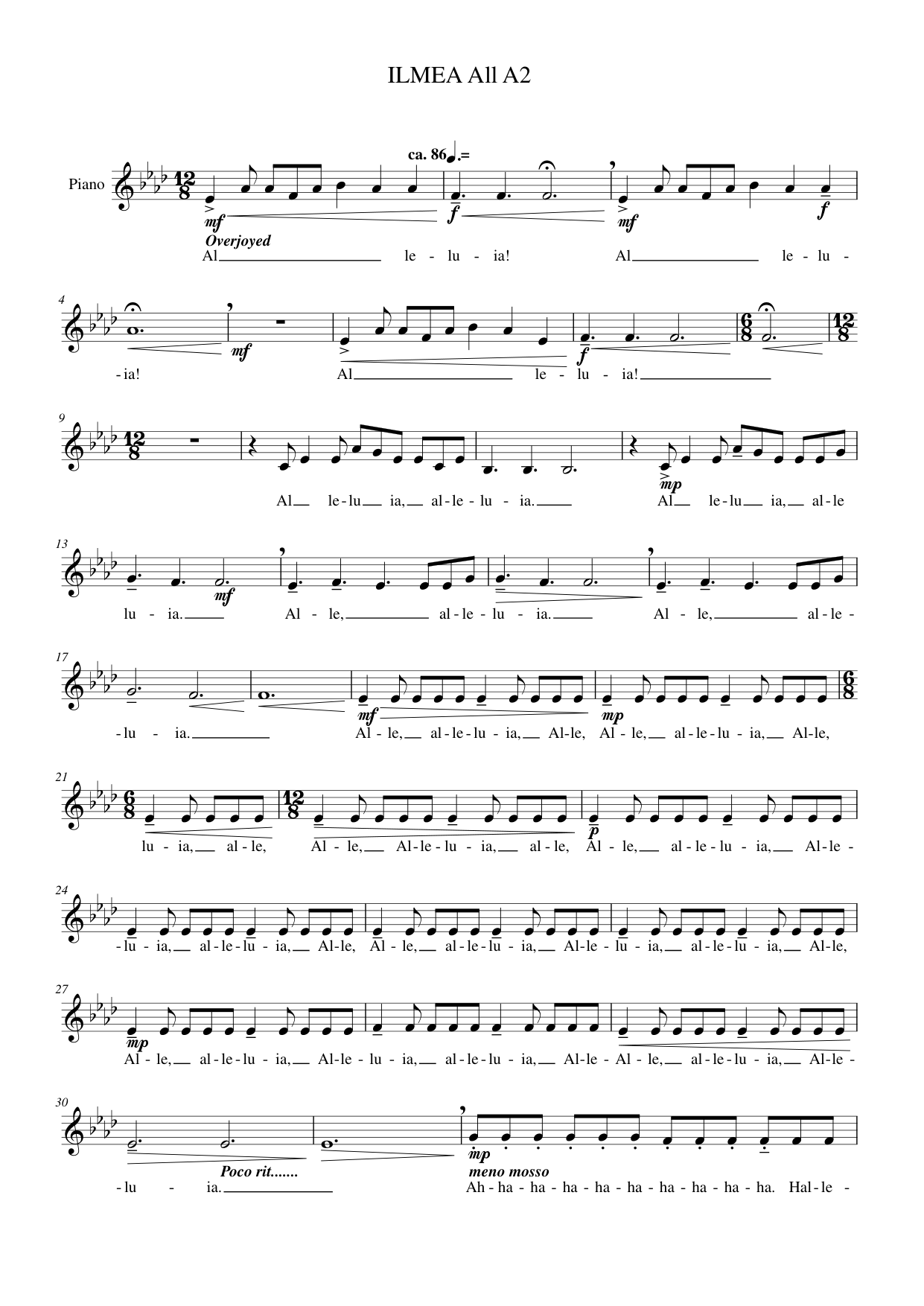 ILMEA All A2 Piano Sheet Music Page 1 Free PDF
