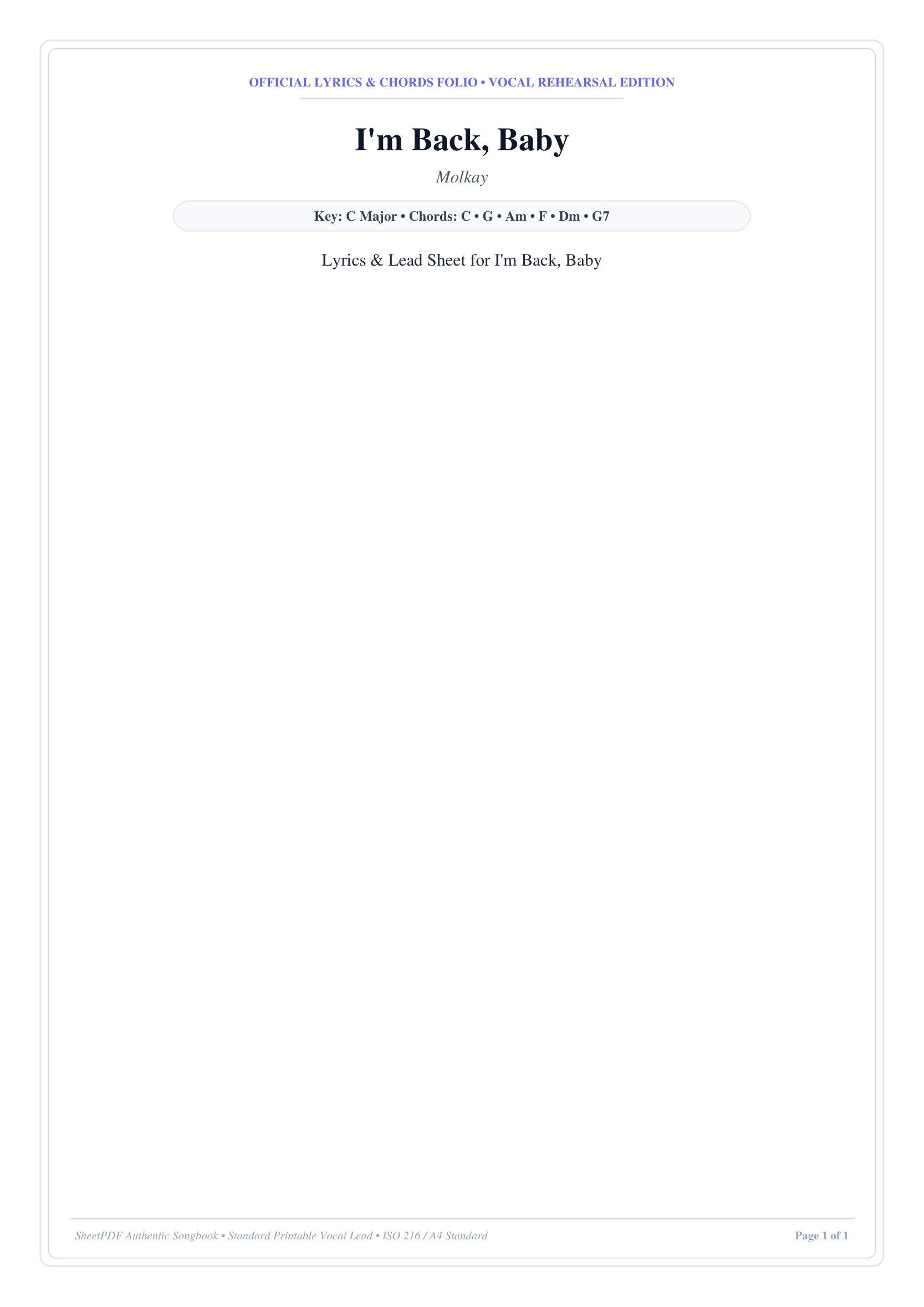 I'm Back, Baby Piano Sheet Music Page 1 Free PDF