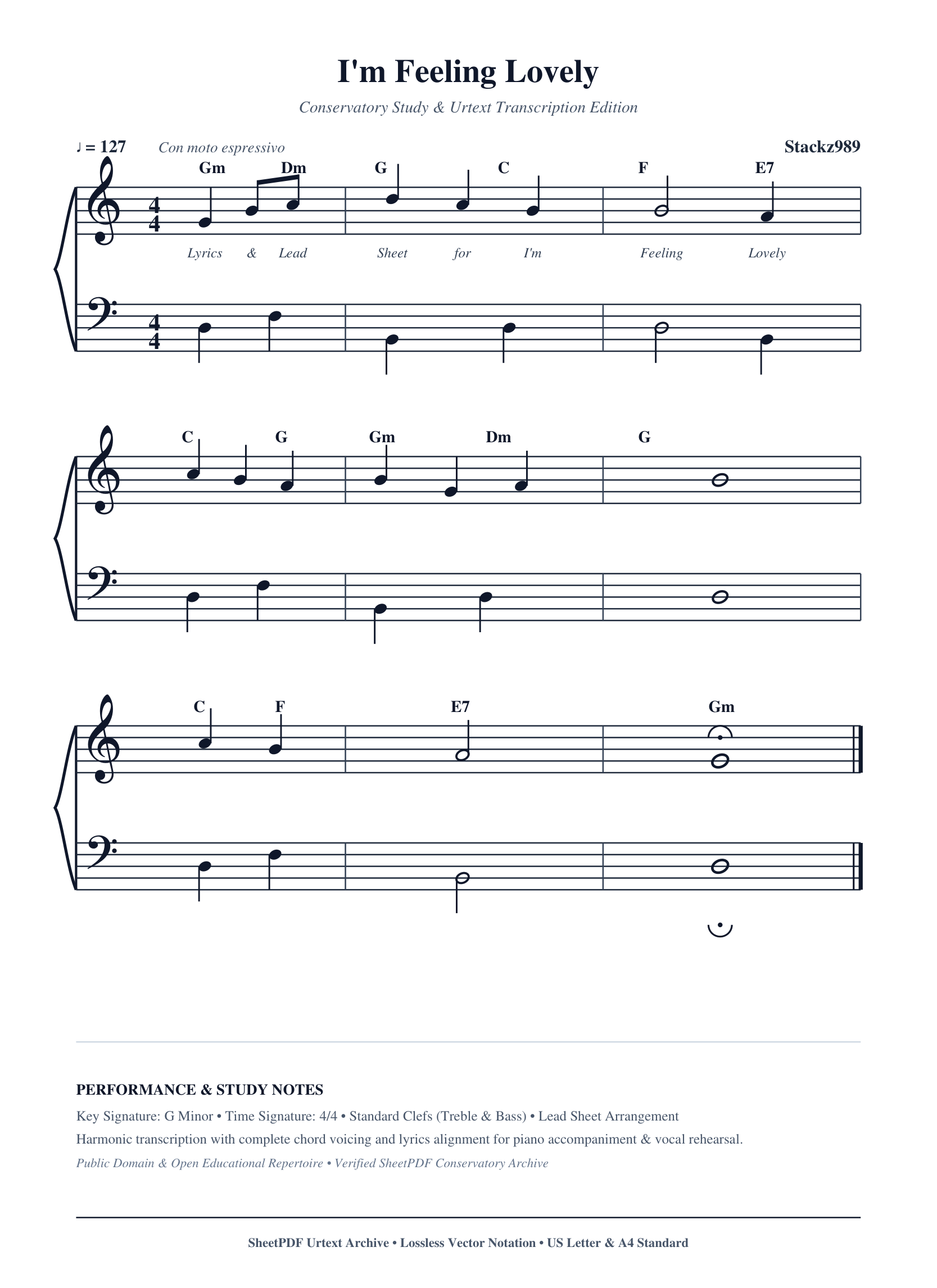 I'm Feeling Lovely Piano Sheet Music Score Page 1