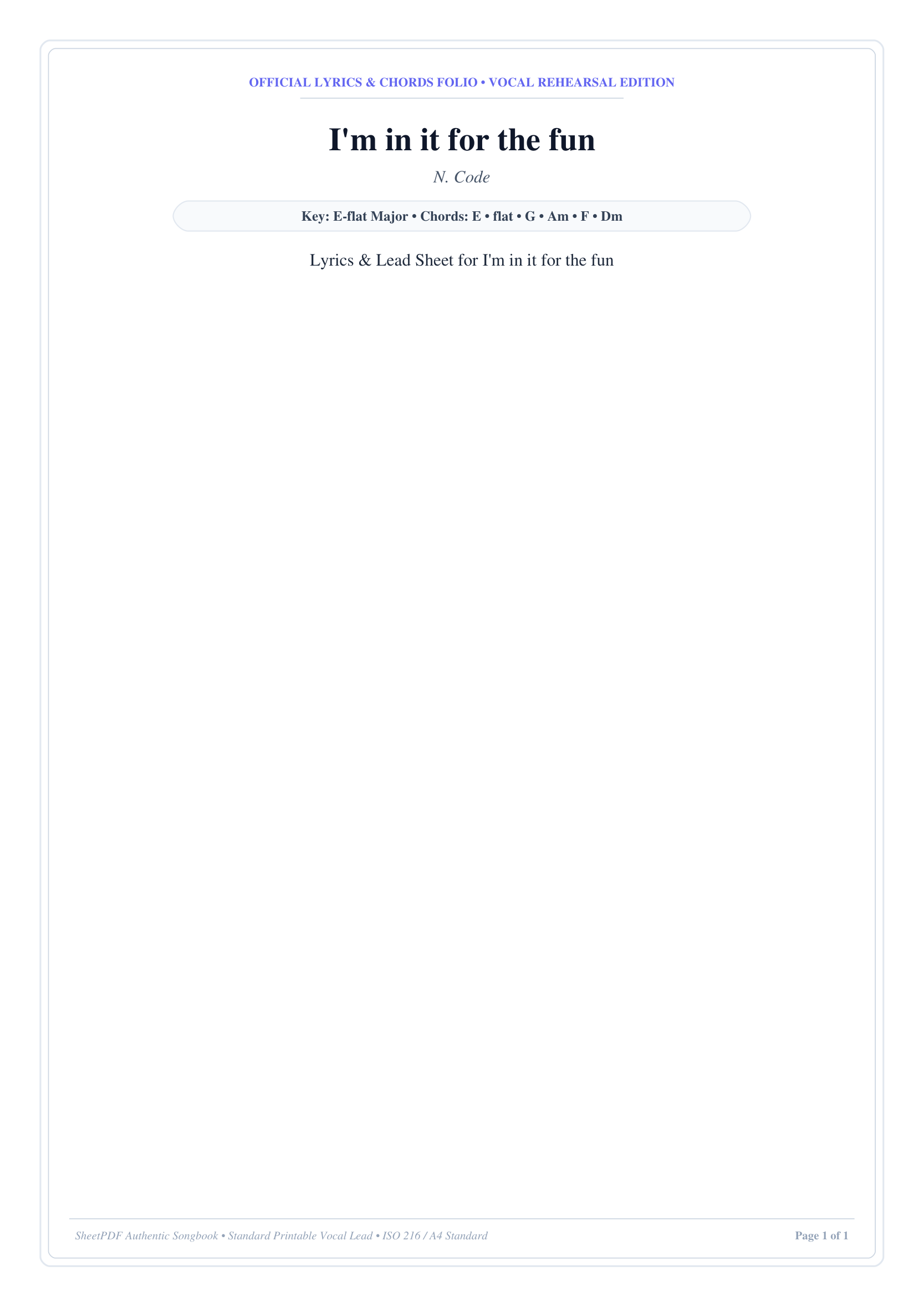 I'm in it for the fun Piano Sheet Music Page 1 Free PDF