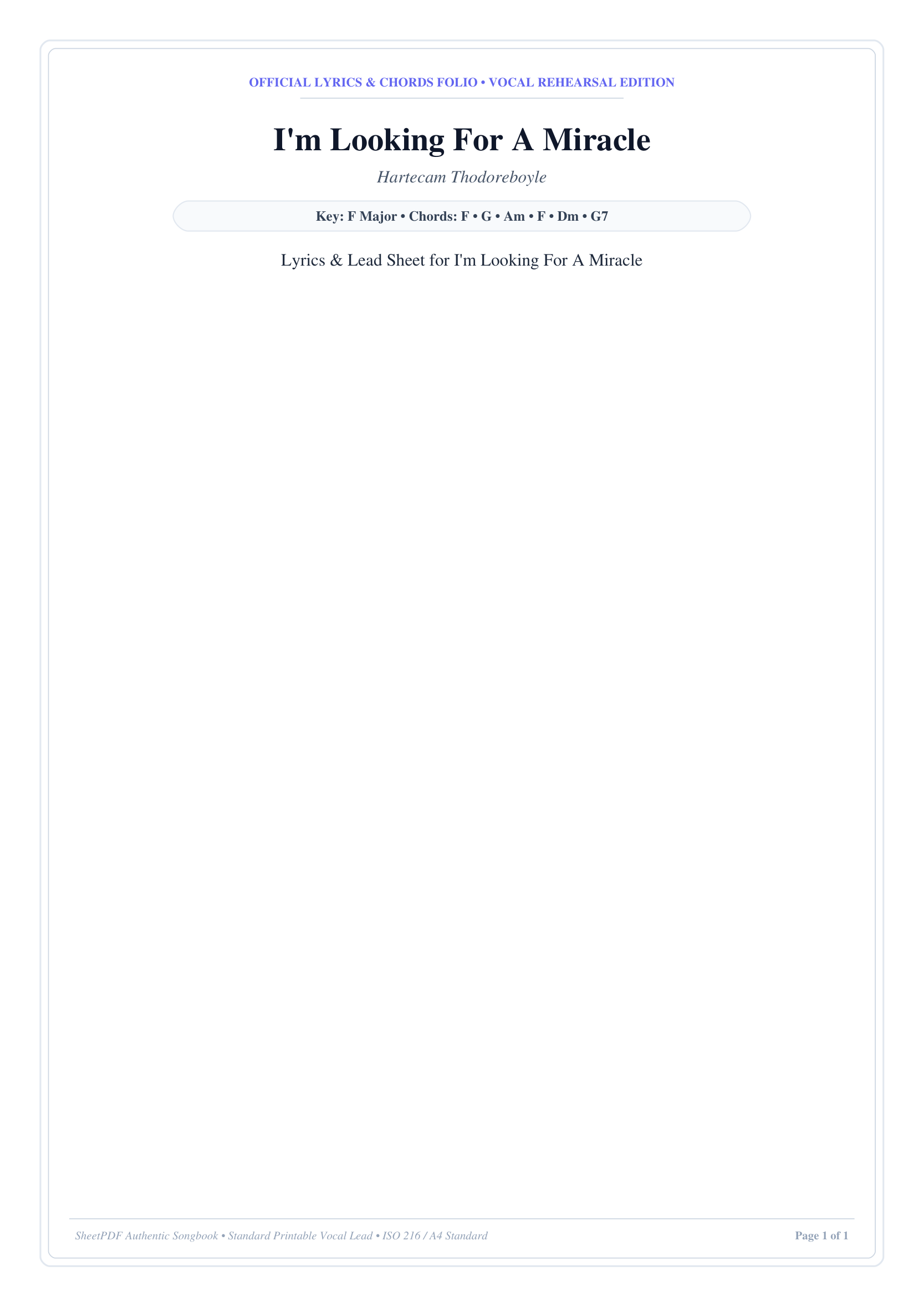 I'm Looking For A Miracle Piano Sheet Music Score Page 1