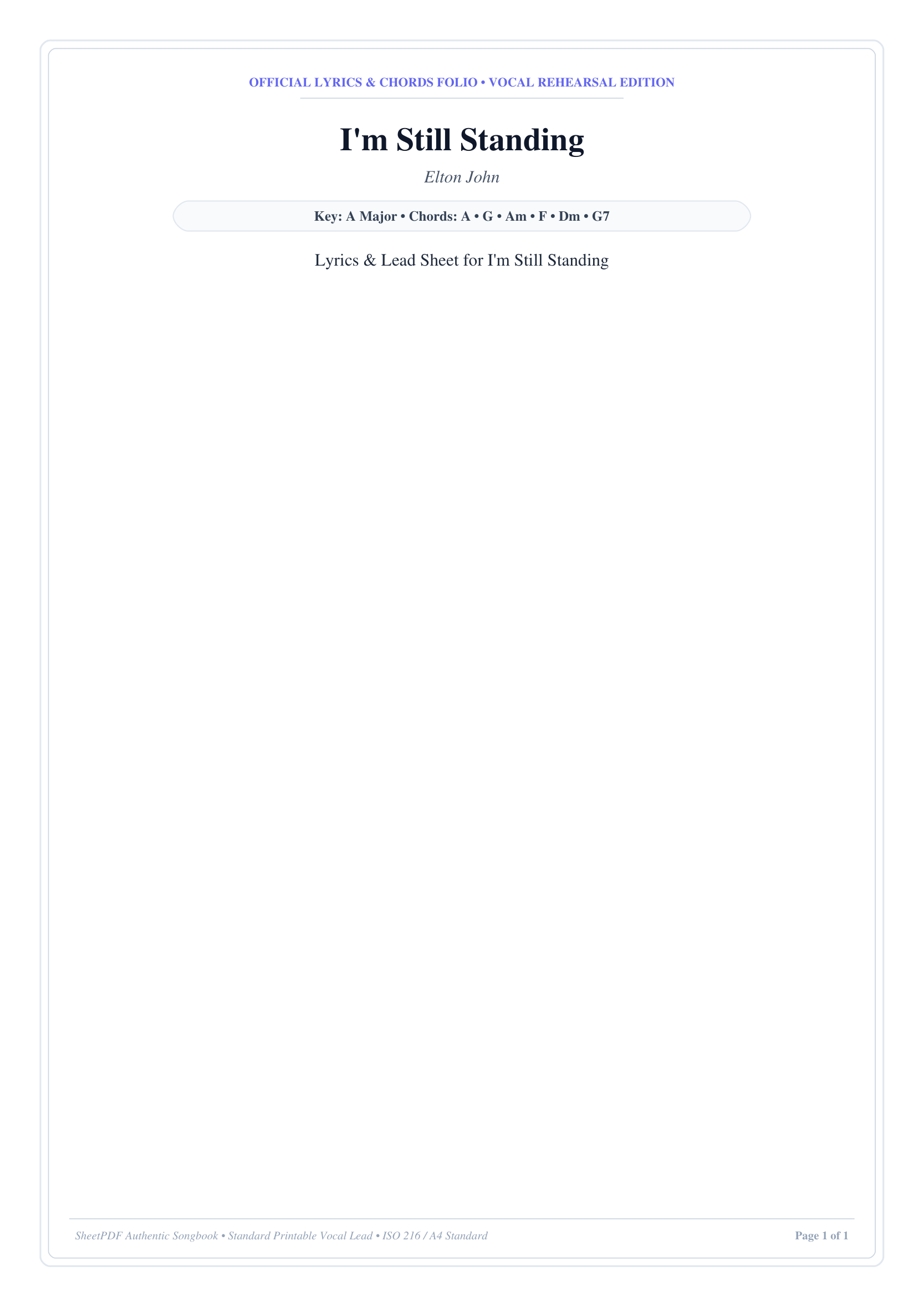 I'm Still Standing Lyrics & Chords Folio