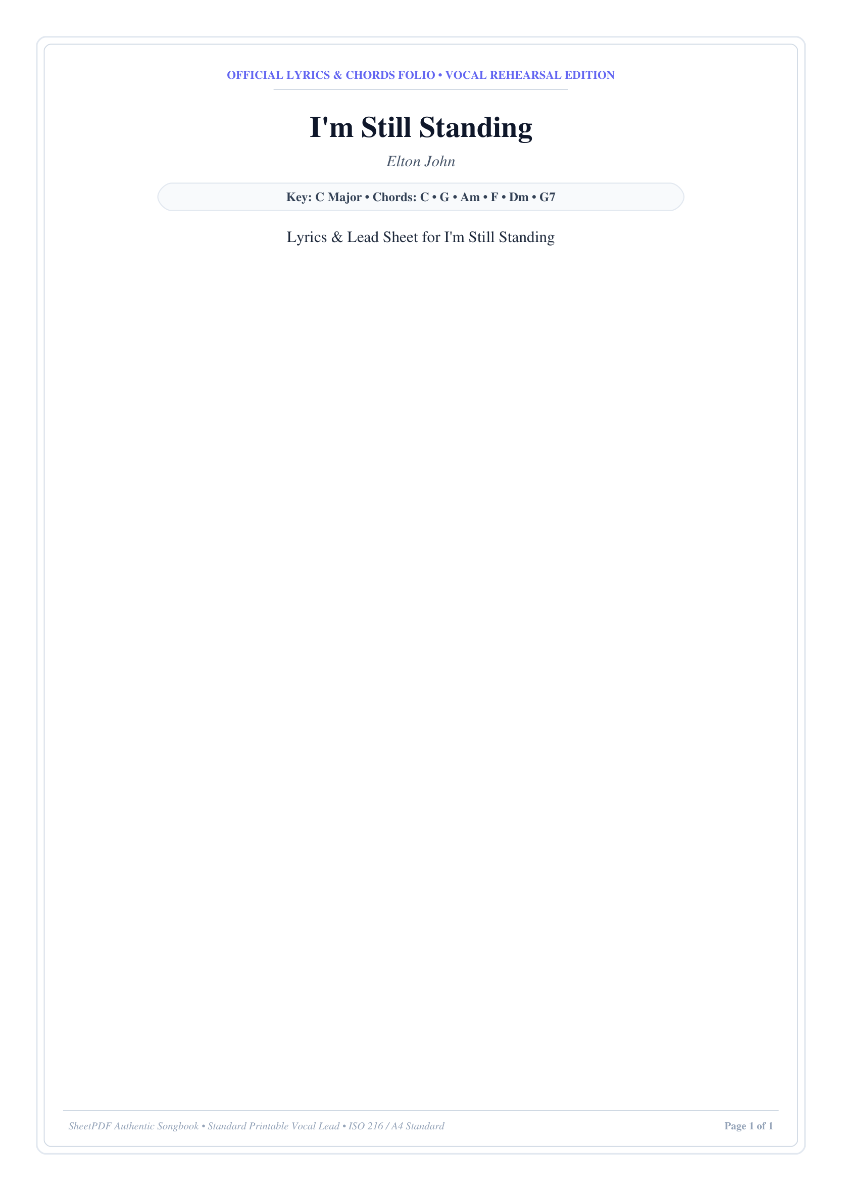I'm Still Standing Lyrics & Chords Folio
