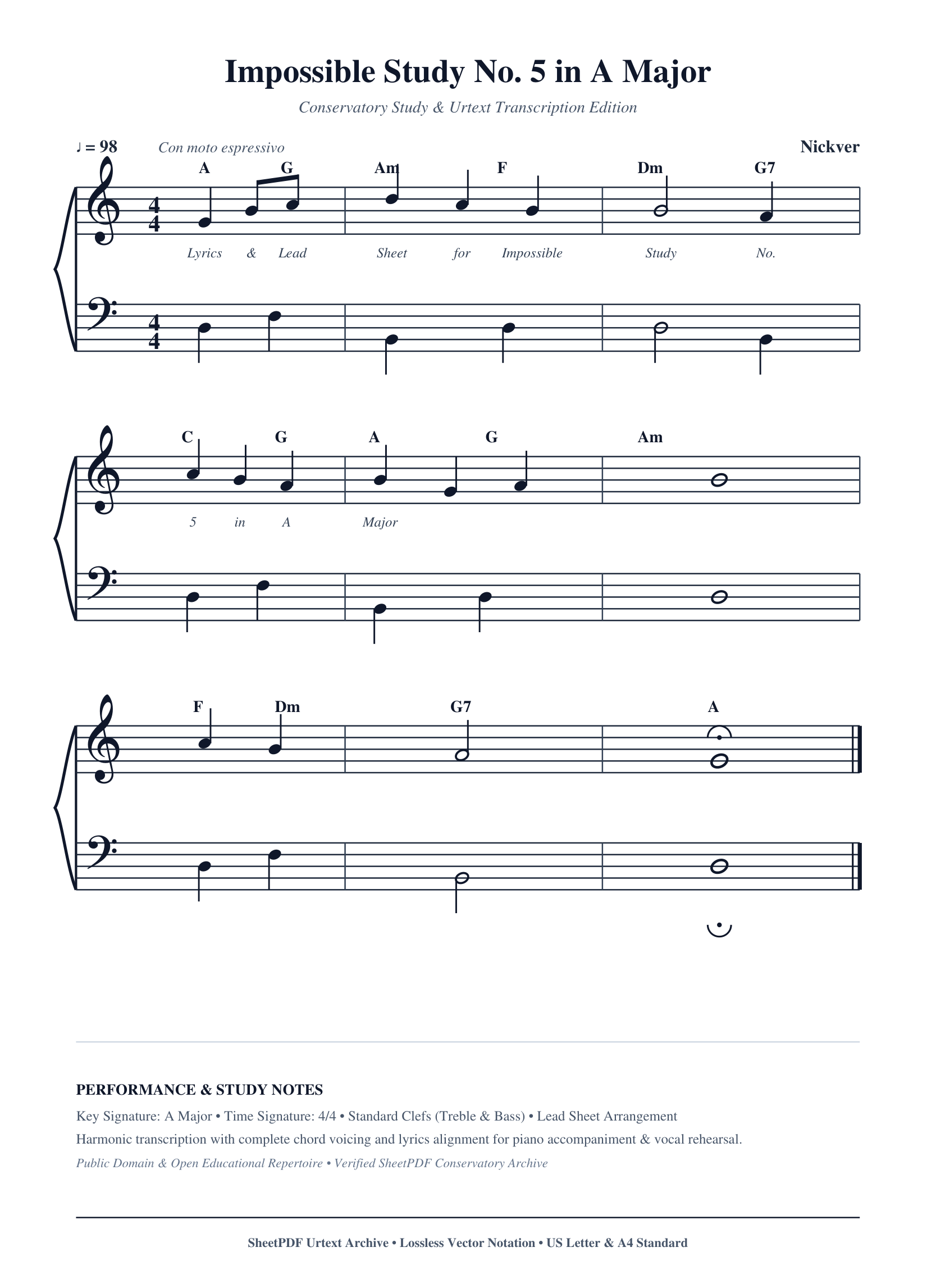 Impossible Study No. 5 in A Major Piano Sheet Music Score Page 1