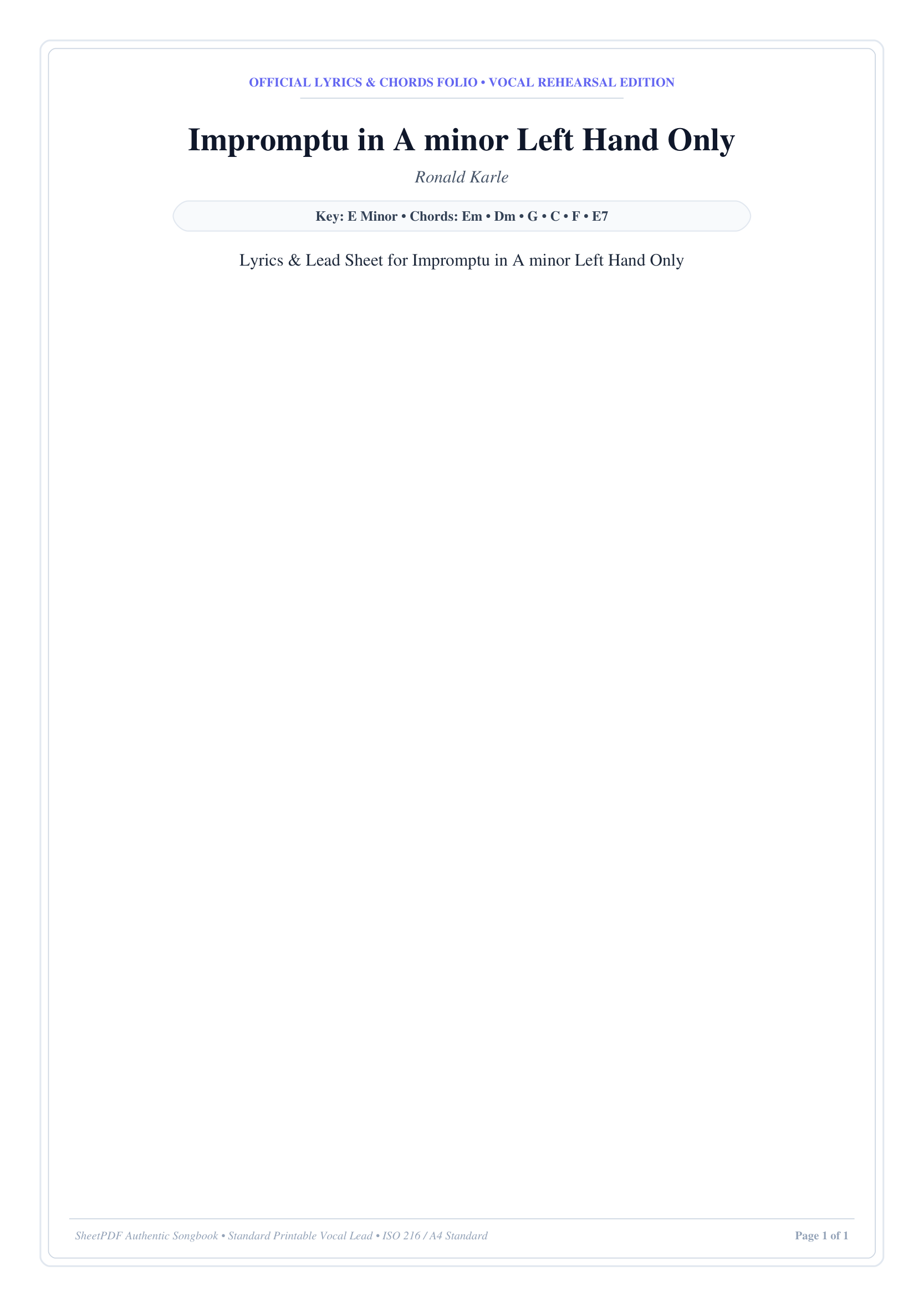 Impromptu in A minor Left Hand Only Piano Sheet Music Score Page 1