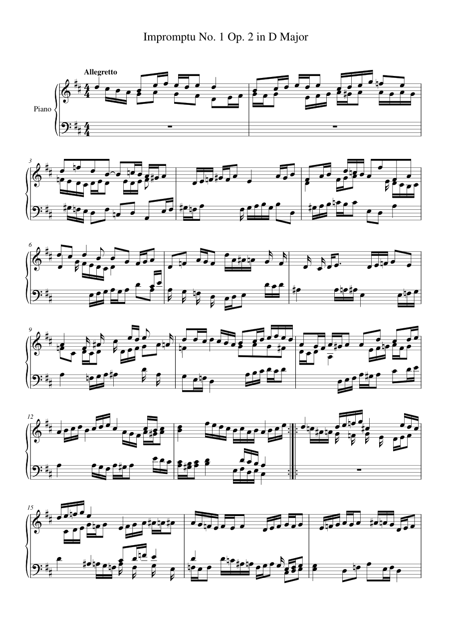Impromptu No. 1 Op. 2 in D Major Piano Sheet Music Page 1 Free PDF