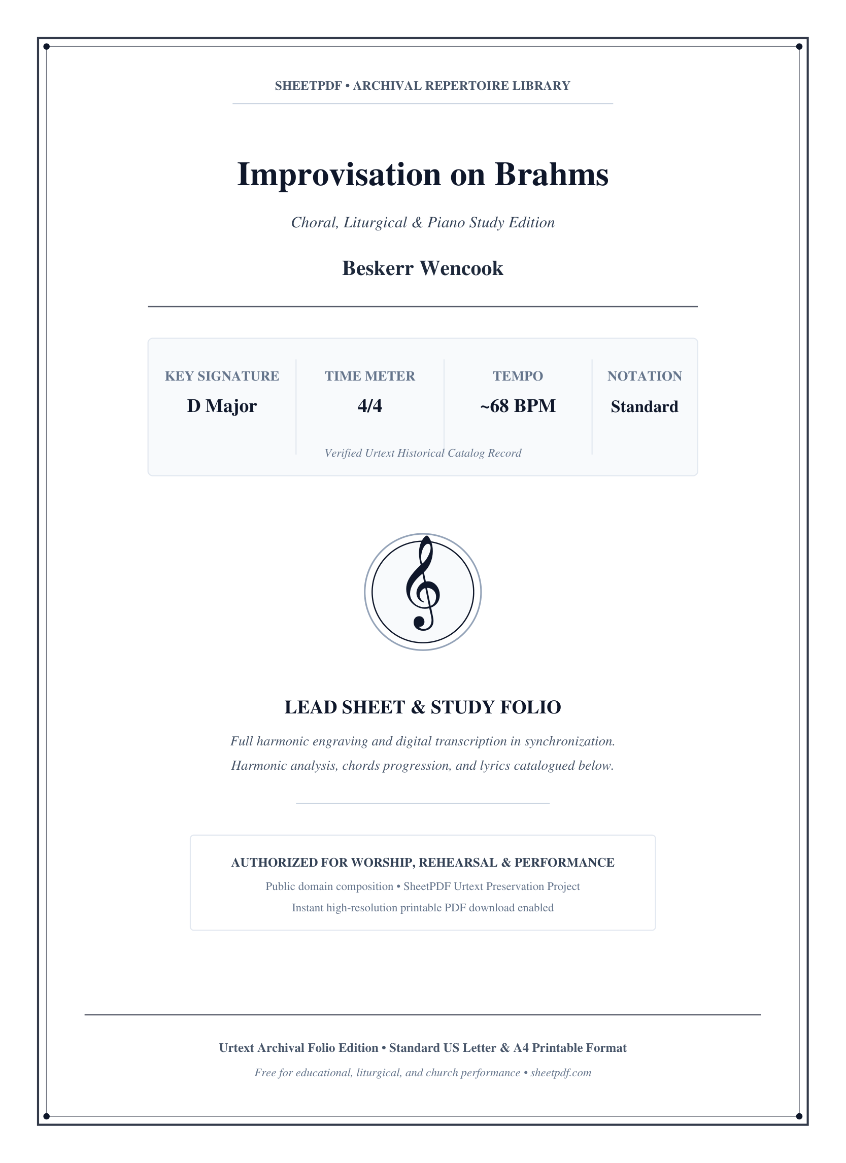 Improvisation on Brahms Piano Sheet Music Page 1 Free PDF