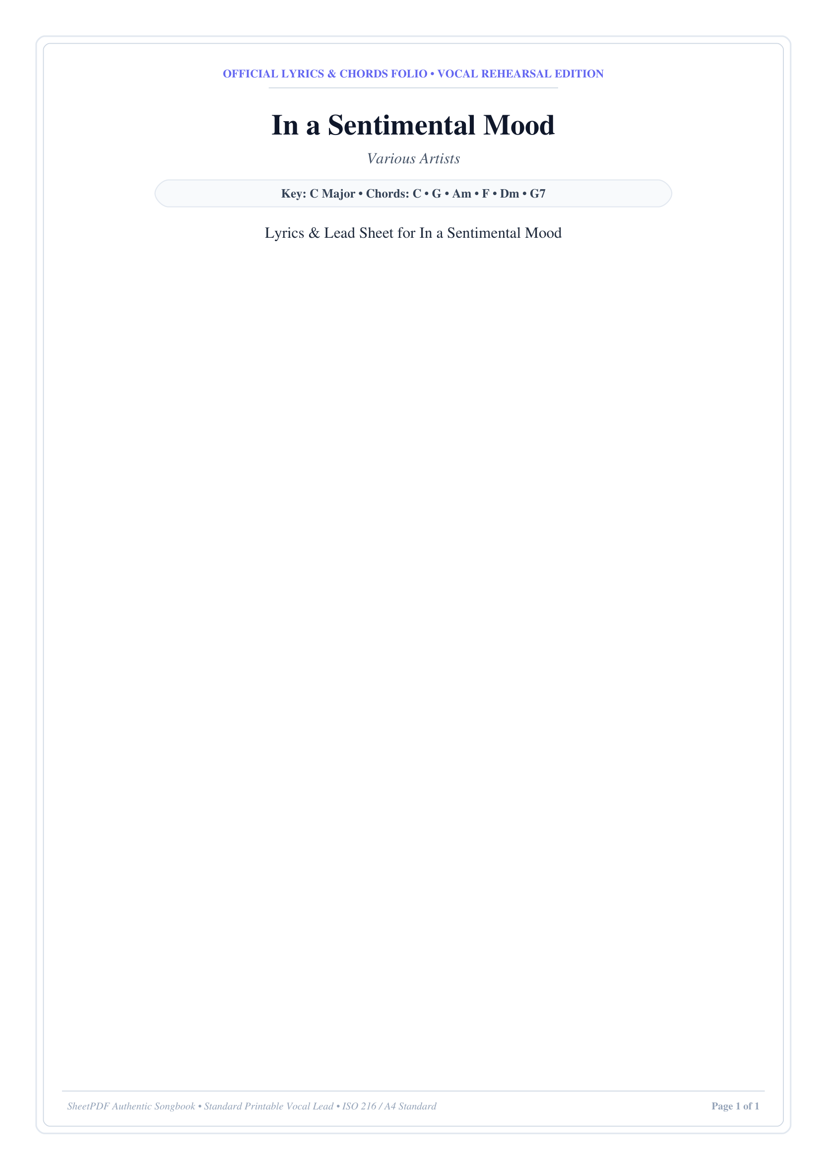 In a Sentimental Mood Piano Sheet Music Page 1 Free PDF