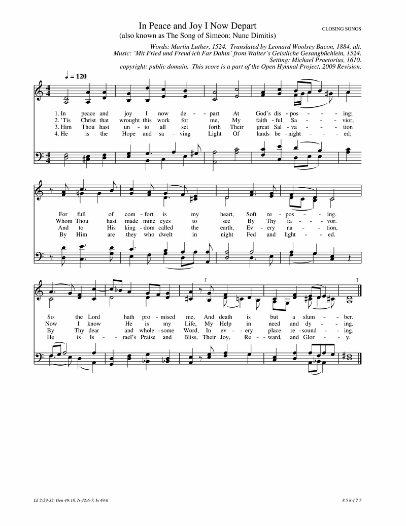 In Peace And Joy I Now Depart Piano Sheet Music Page 1 Free PDF