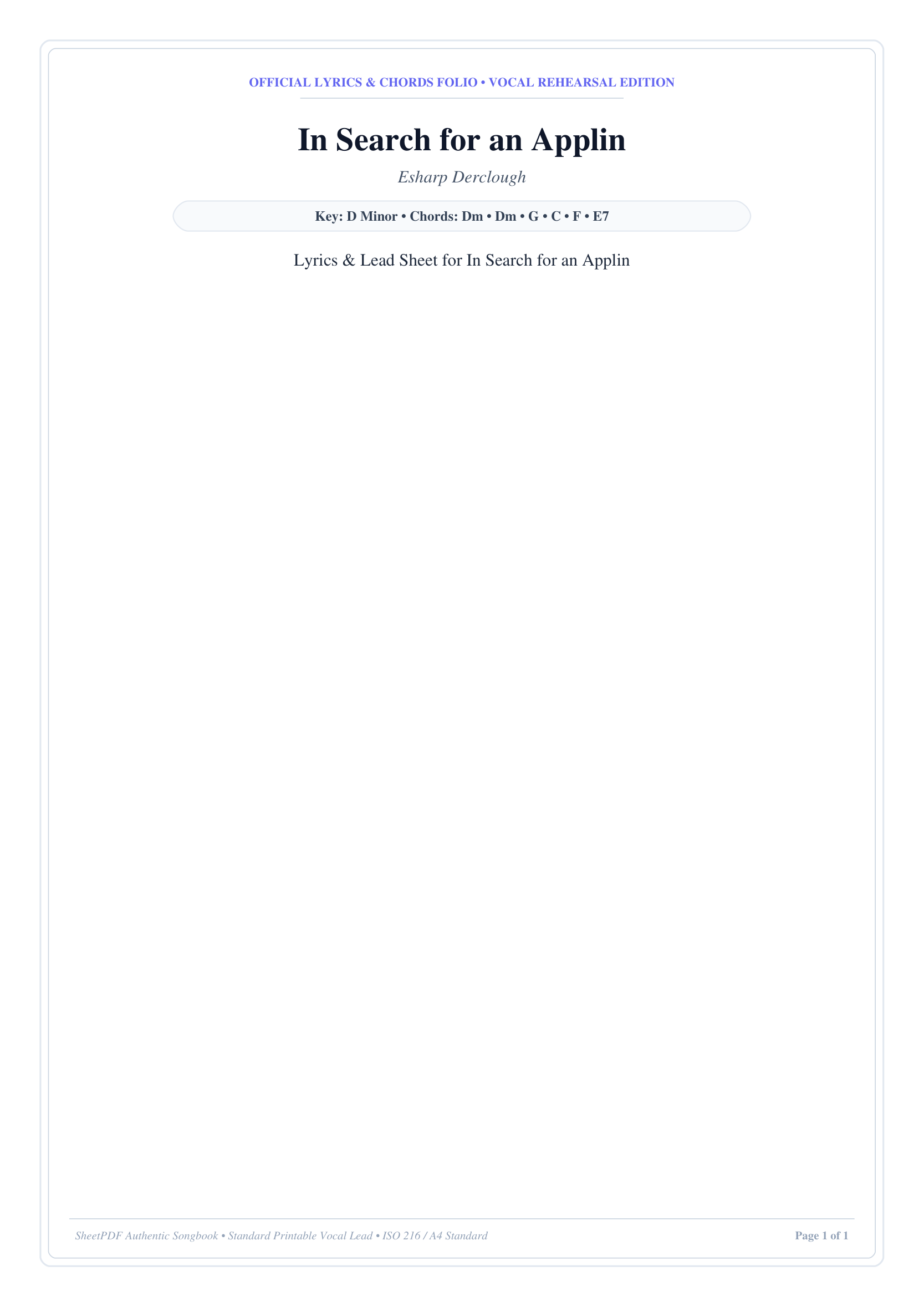 In Search for an Applin Piano Sheet Music Page 1 Free PDF