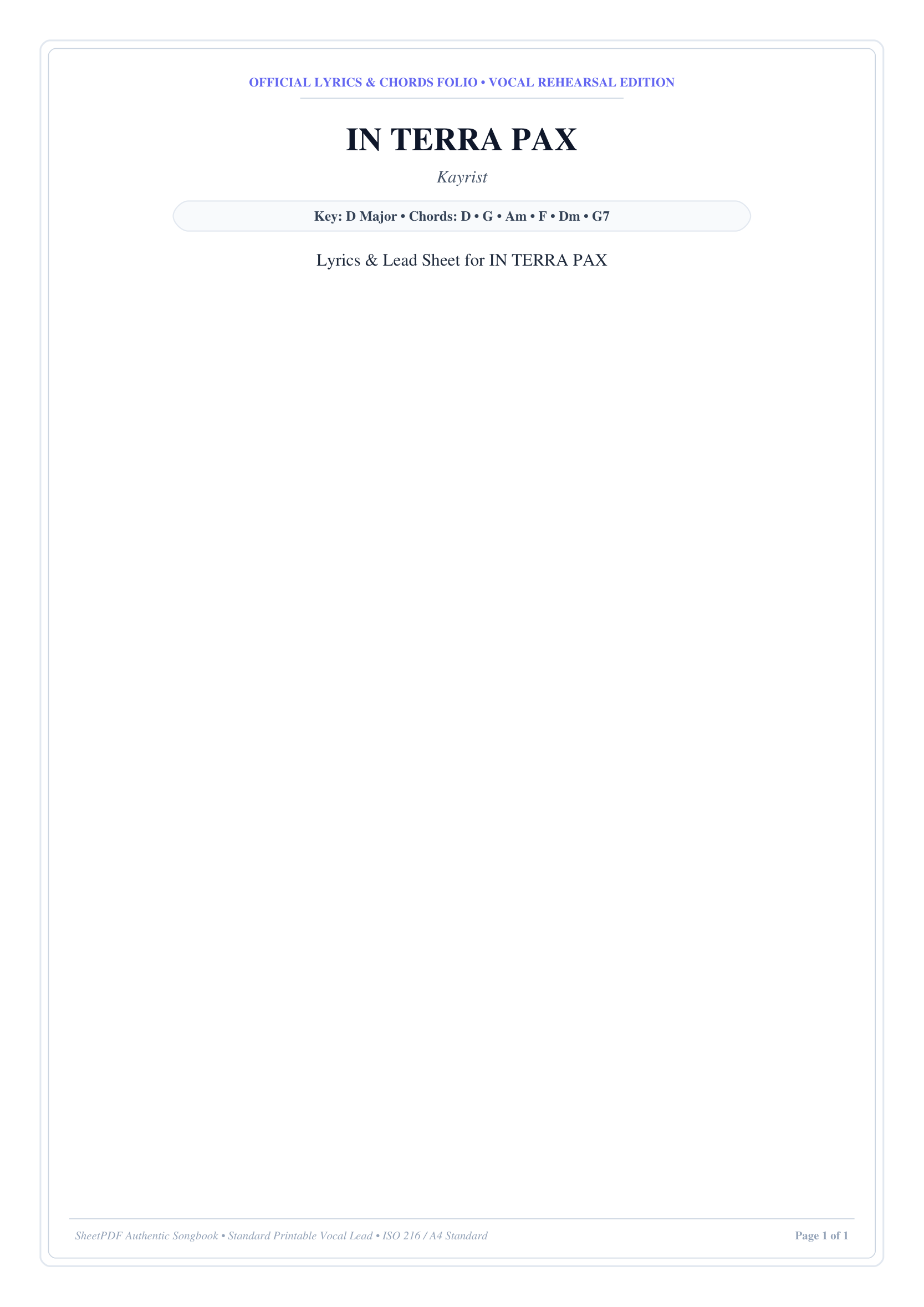 IN TERRA PAX Piano Sheet Music Page 1 Free PDF